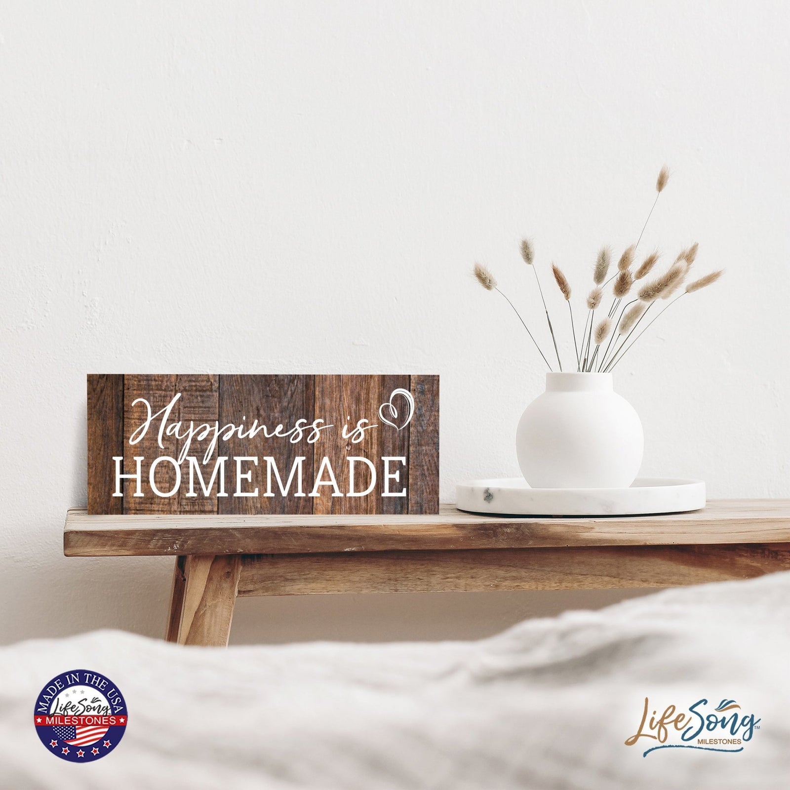 Inspirational Bible Quote Tabletop and Wall Decoration 10x4 - Happiness is Homemade - LifeSong Milestones