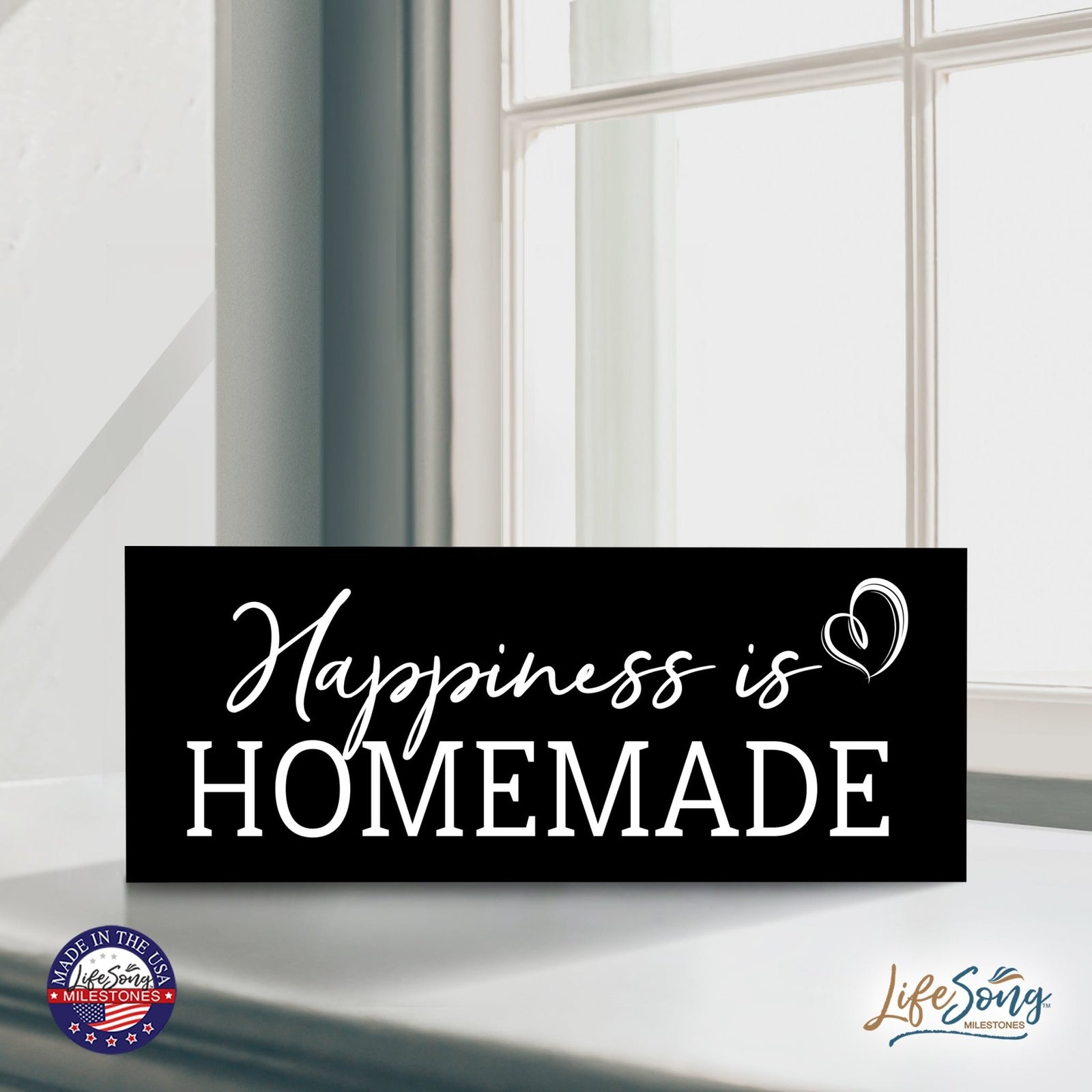 Inspirational Bible Quote Tabletop and Wall Decoration 10x4 - Happiness is Homemade - LifeSong Milestones