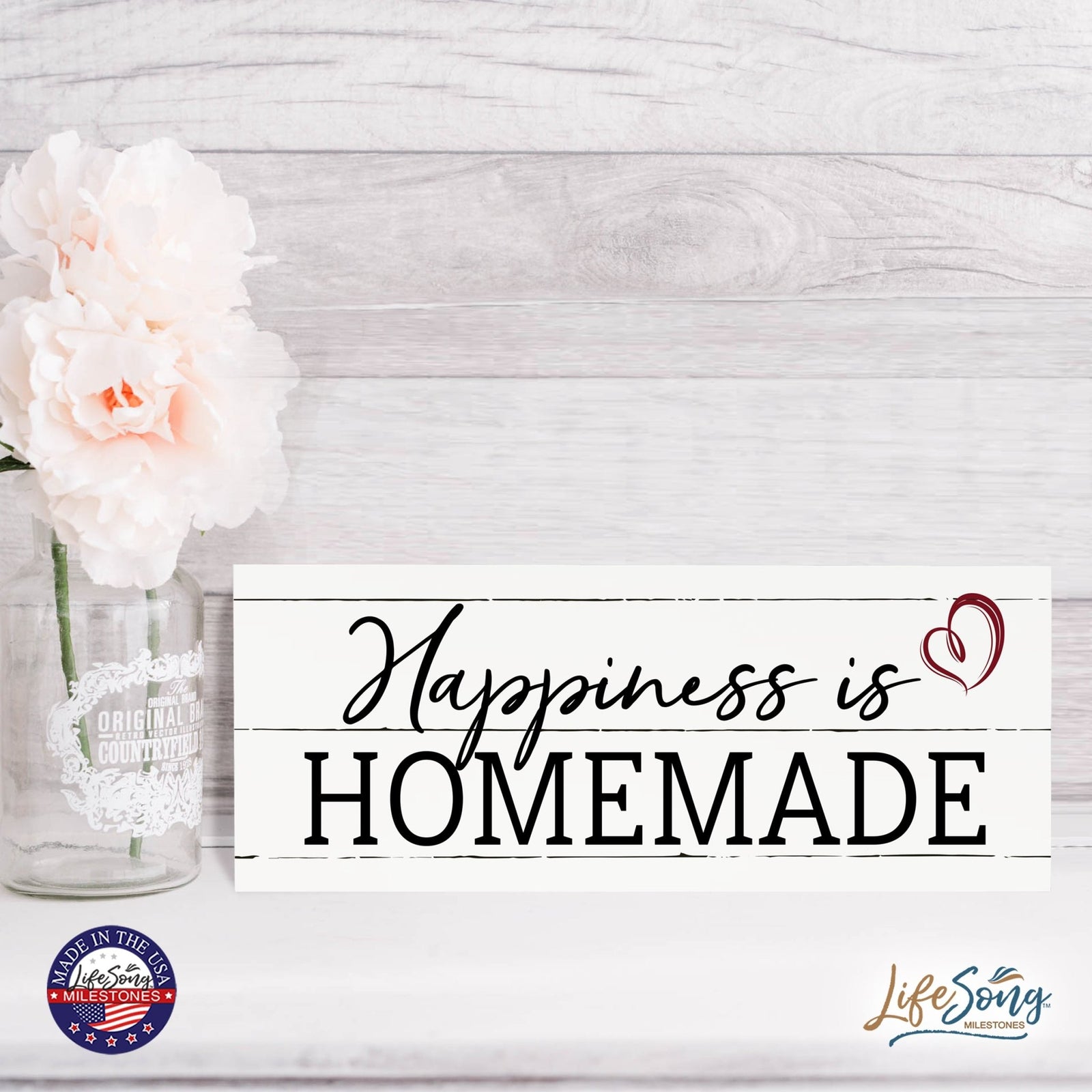 Inspirational Bible Quote Tabletop and Wall Decoration 10x4 - Happiness is Homemade - LifeSong Milestones