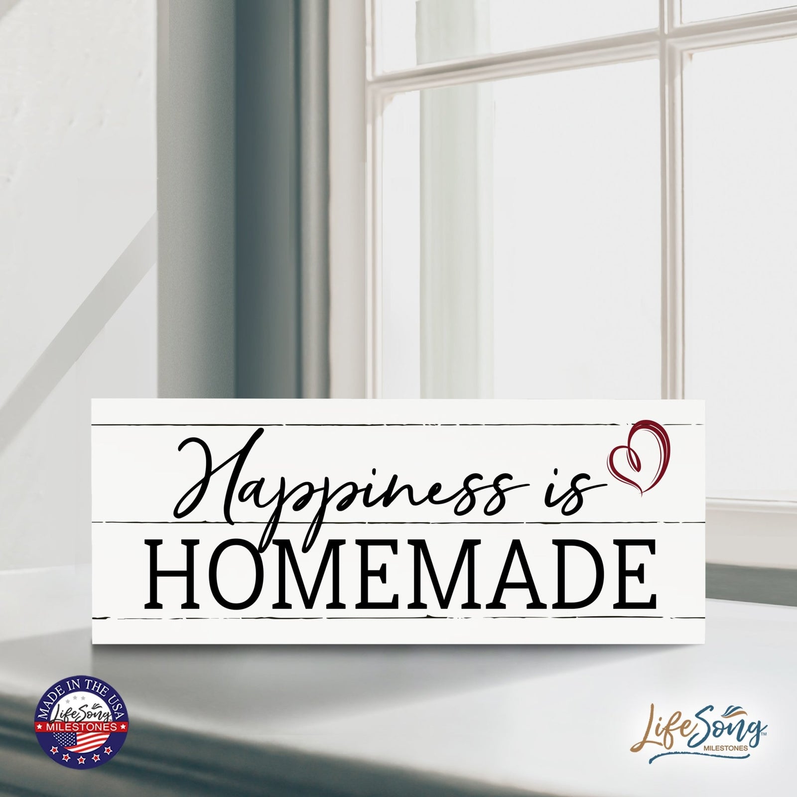 Inspirational Bible Quote Tabletop and Wall Decoration 10x4 - Happiness is Homemade - LifeSong Milestones