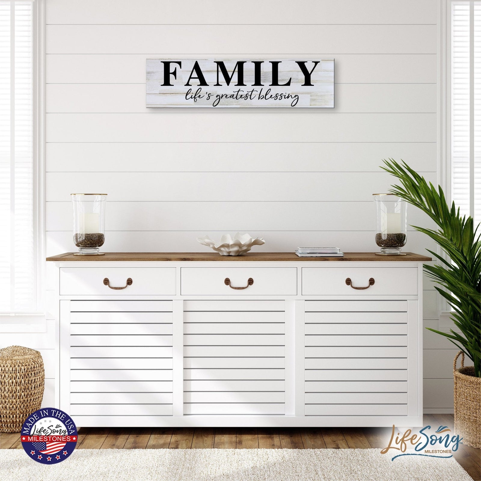 Inspirational Everyday Home and Family Wooden Wall Art Hanging Plaque 10 x 40 – Family Life's Greatest Blessing - LifeSong Milestones