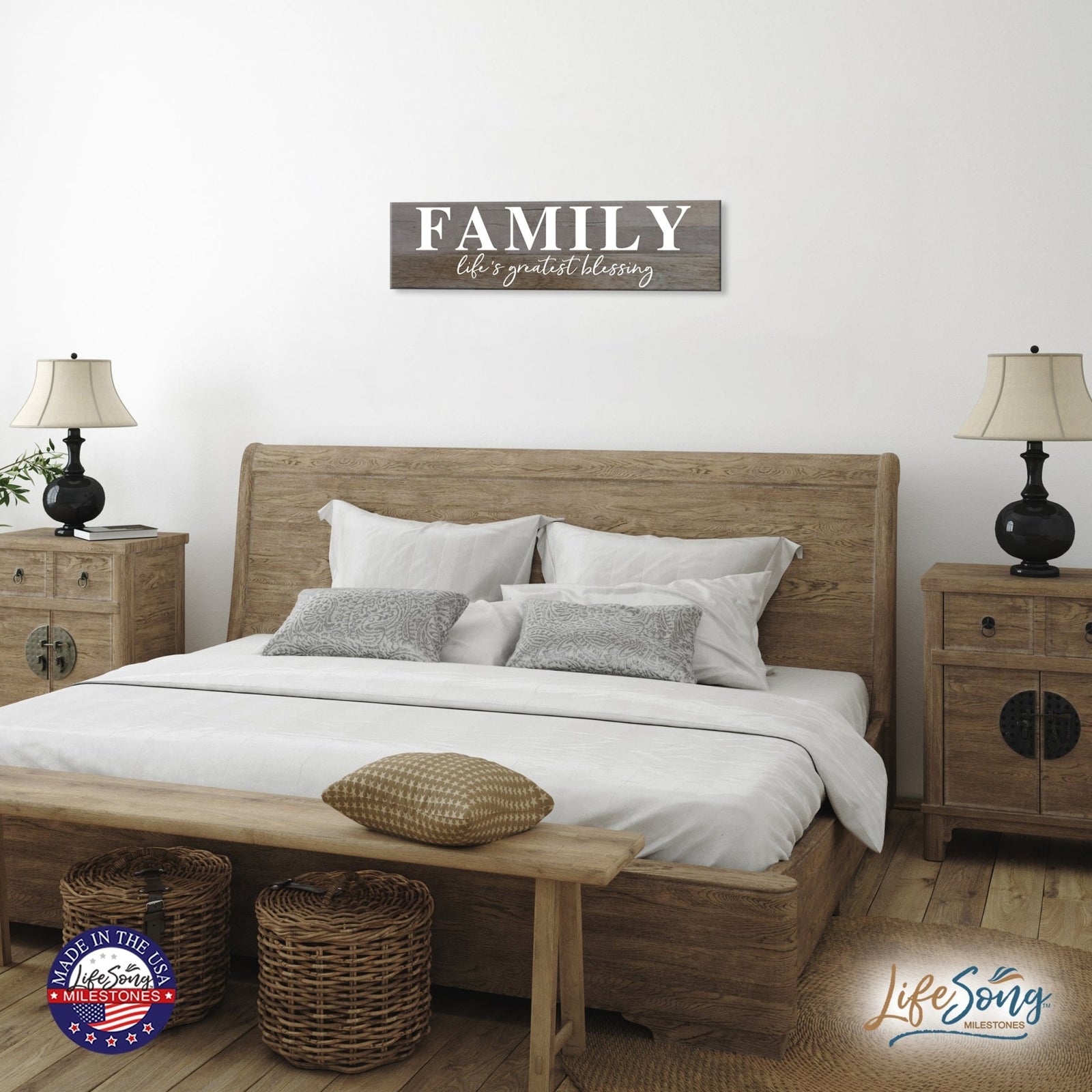 Inspirational Everyday Home and Family Wooden Wall Art Hanging Plaque 10 x 40 – Family Life's Greatest Blessing - LifeSong Milestones