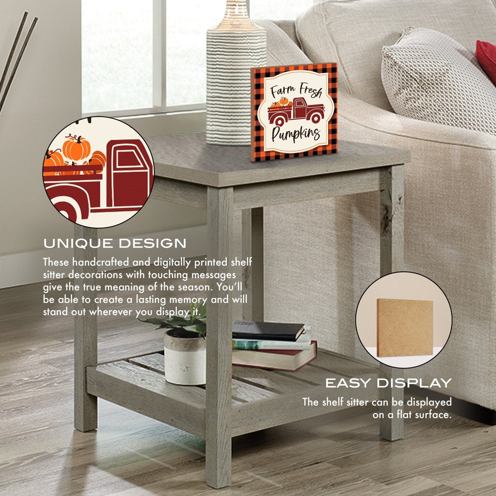 Inspirational Fall Themed Unique Shelf Décor and Tabletop Signs - Farm Fresh Pumpkin - LifeSong Milestones