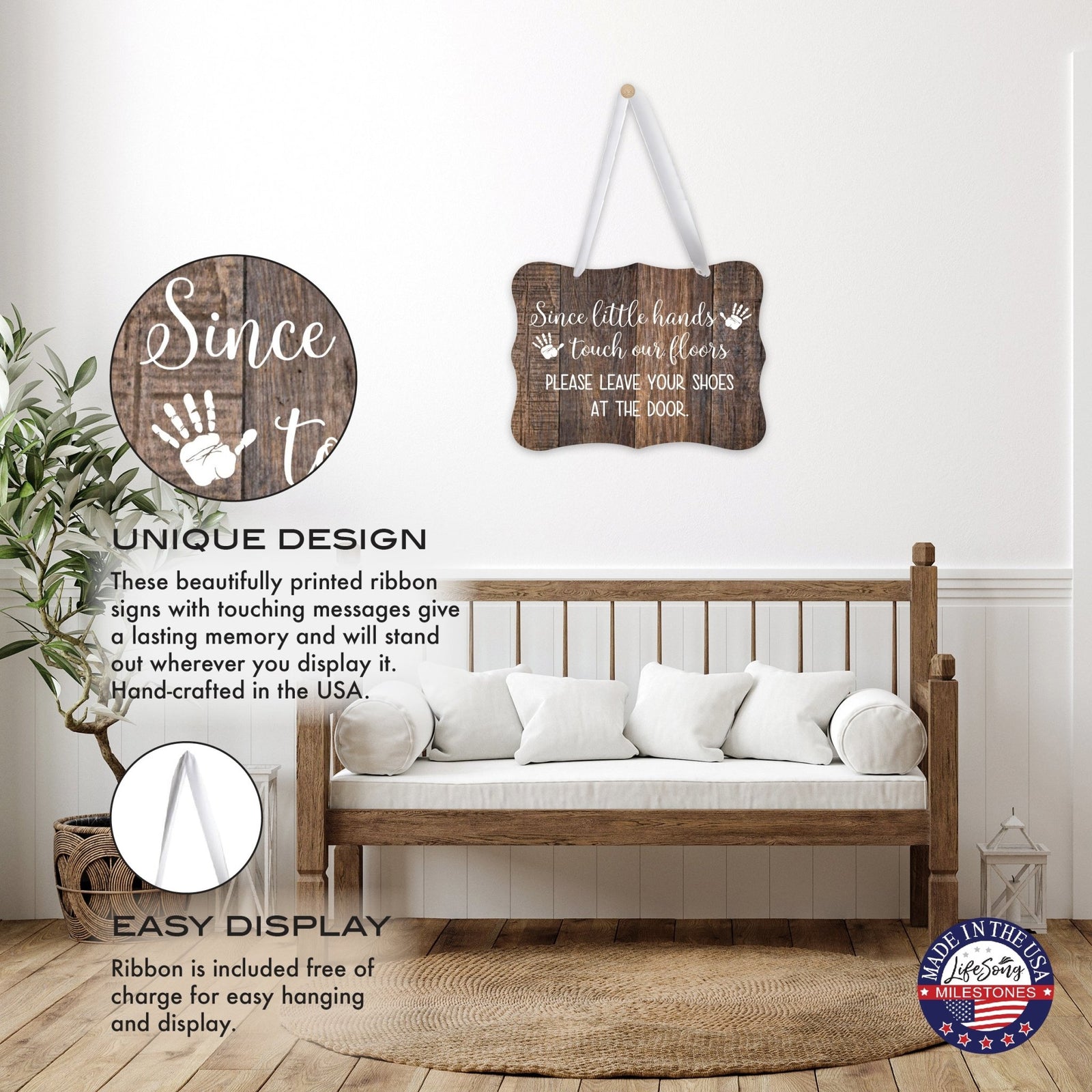 Inspirational Hanging Ribbon Wall Sign for Kids - Please Leave Your Shoes - LifeSong Milestones