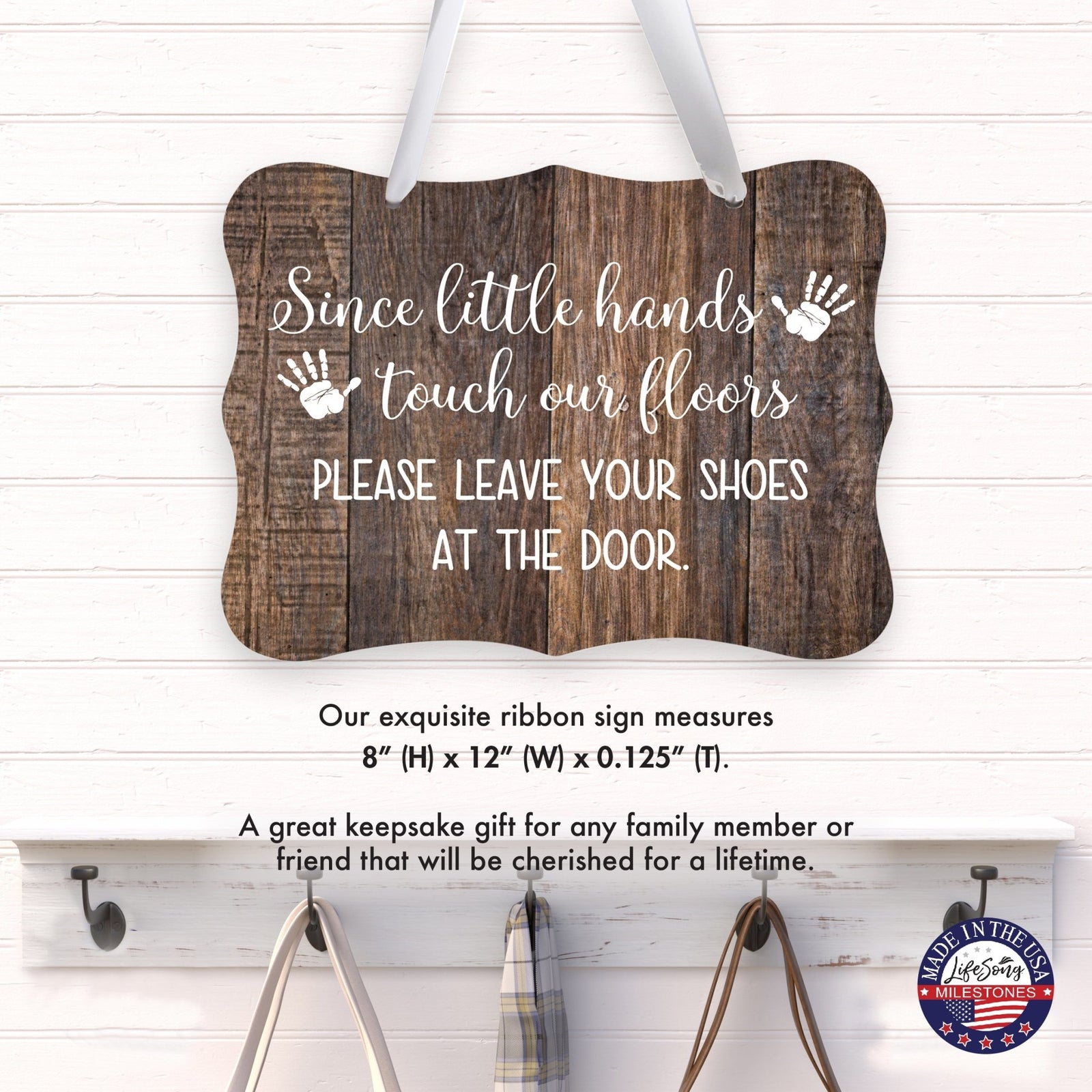 Inspirational Hanging Ribbon Wall Sign for Kids - Please Leave Your Shoes - LifeSong Milestones