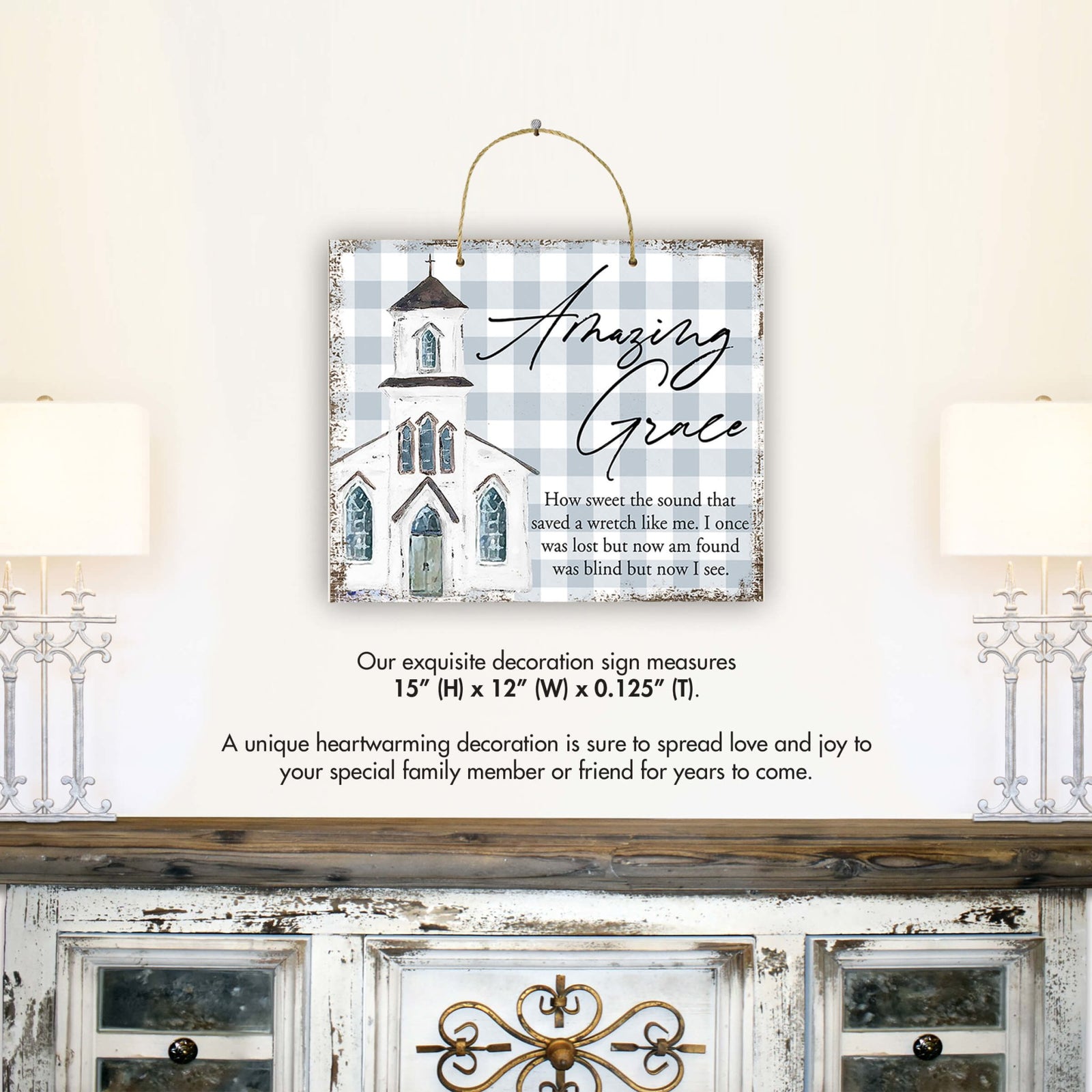 Inspirational Hanging Wall Décor White Church Sign – Amazing Grace - LifeSong Milestones