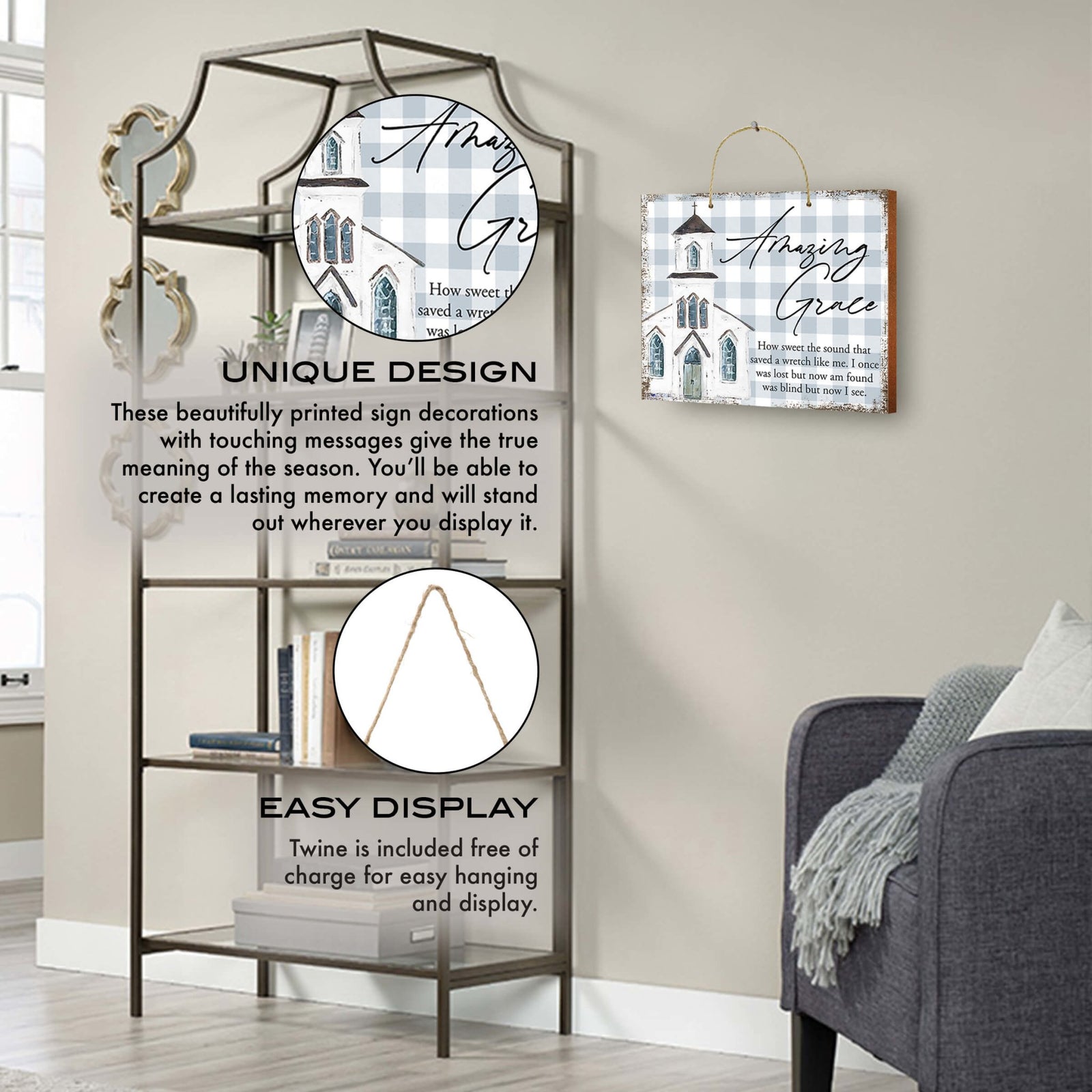 Inspirational Hanging Wall Décor White Church Sign – Amazing Grace - LifeSong Milestones