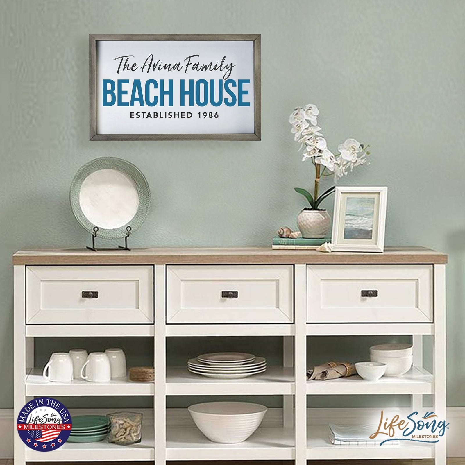 Inspirational Personalized Framed Shadow Box 12x18 - Beach House - LifeSong Milestones