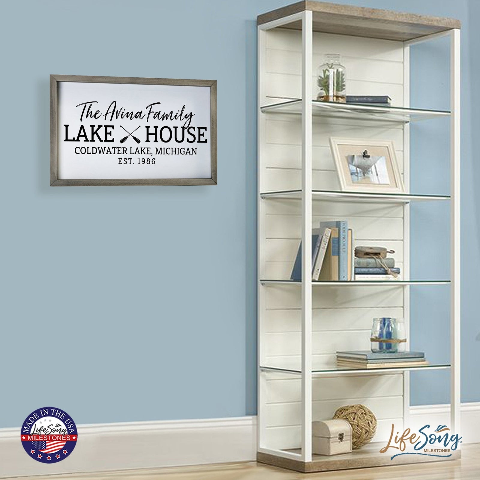 Inspirational Personalized Framed Shadow Box 12x18 -The Lake House (paddles) - LifeSong Milestones