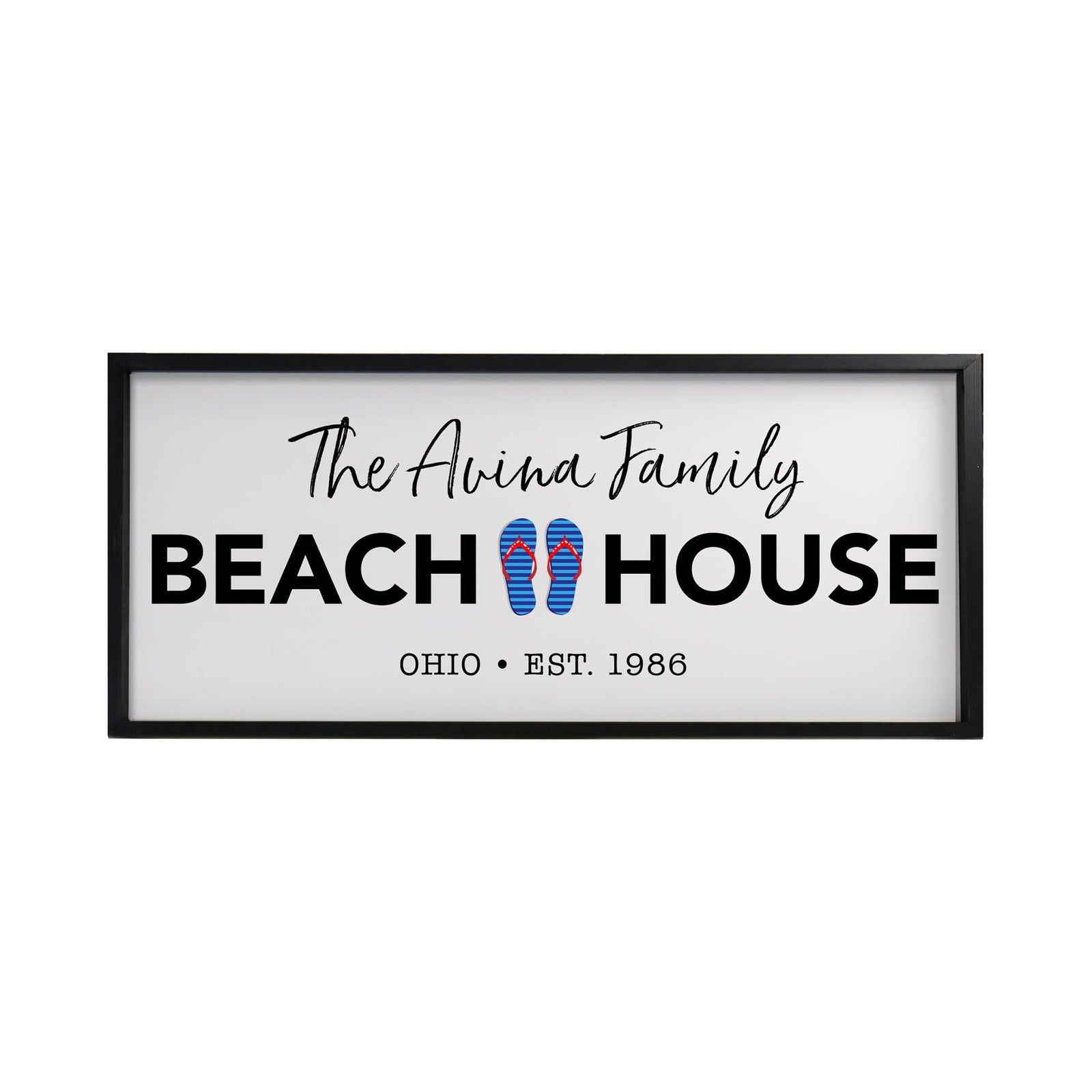 Inspirational Personalized Framed Shadow Box 13x30 - Beach House (Slippers) - LifeSong Milestones