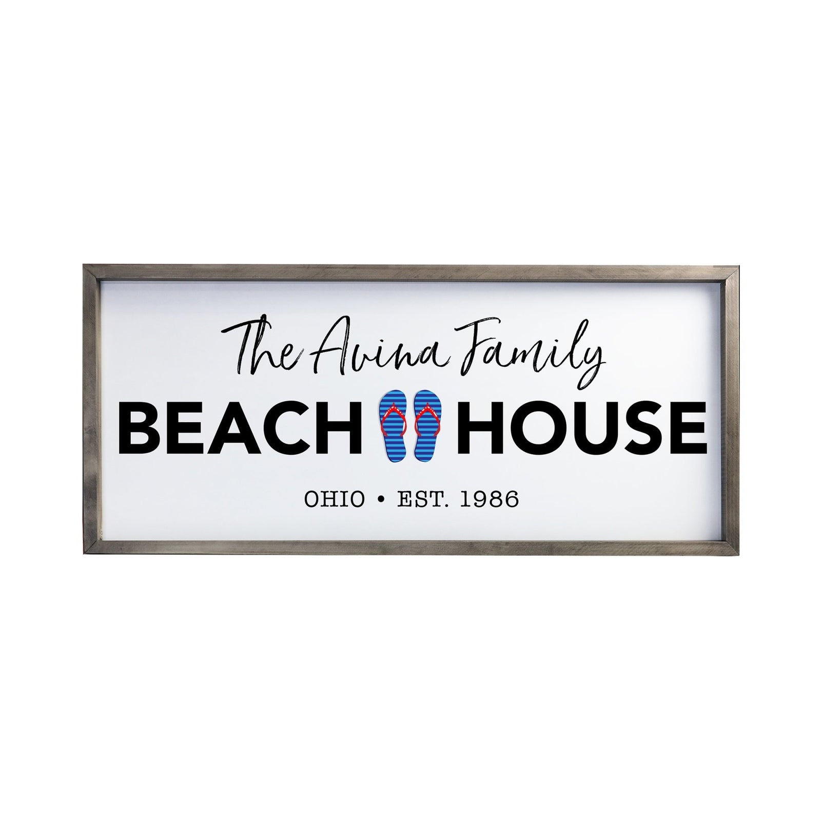 Inspirational Personalized Framed Shadow Box 13x30 - Beach House (Slippers) - LifeSong Milestones
