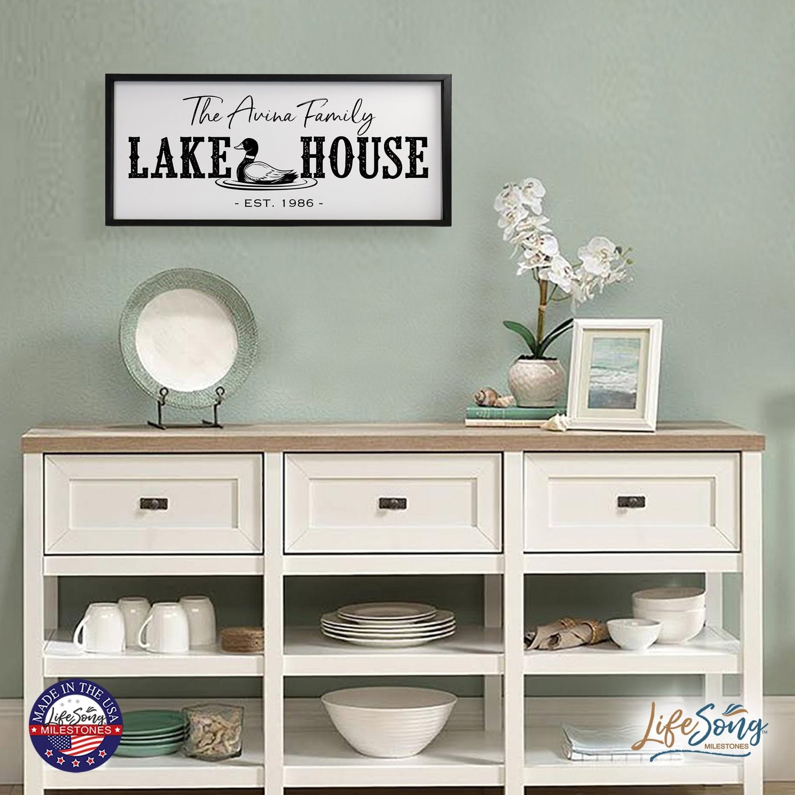 Inspirational Personalized Framed Shadow Box 13x30 - The Lake House - LifeSong Milestones