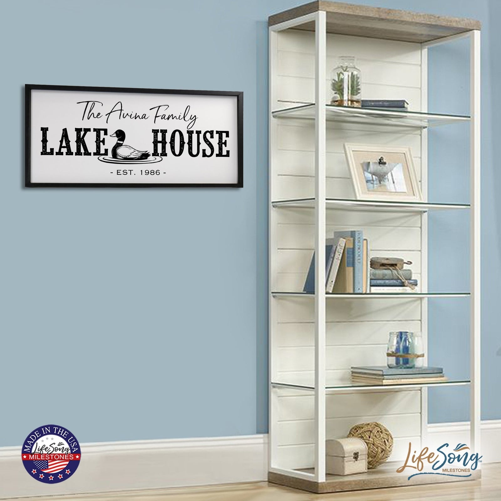 Inspirational Personalized Framed Shadow Box 13x30 - The Lake House - LifeSong Milestones