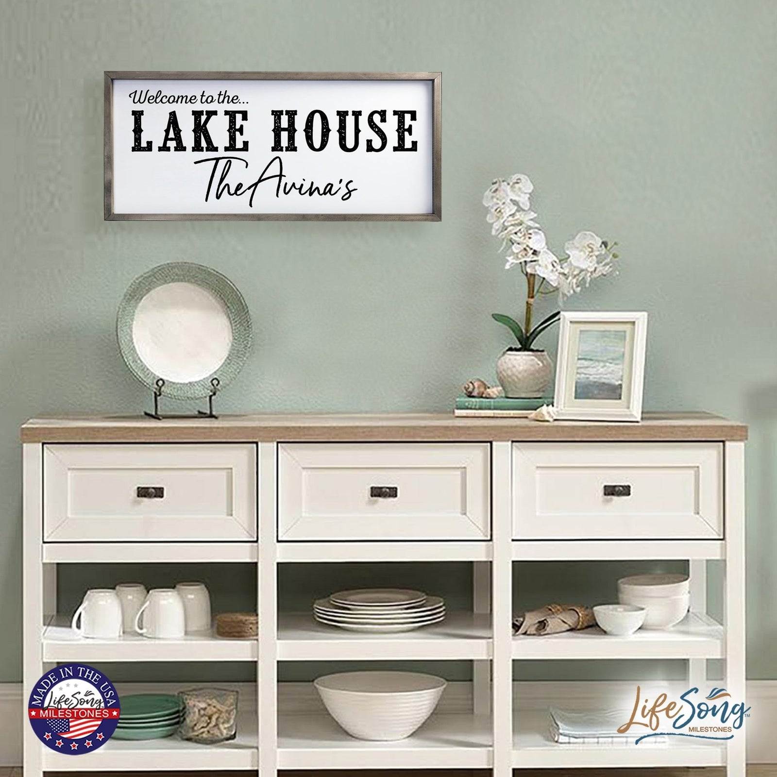 Inspirational Personalized Framed Shadow Box 13x30 - Welcome to the Lake House - LifeSong Milestones