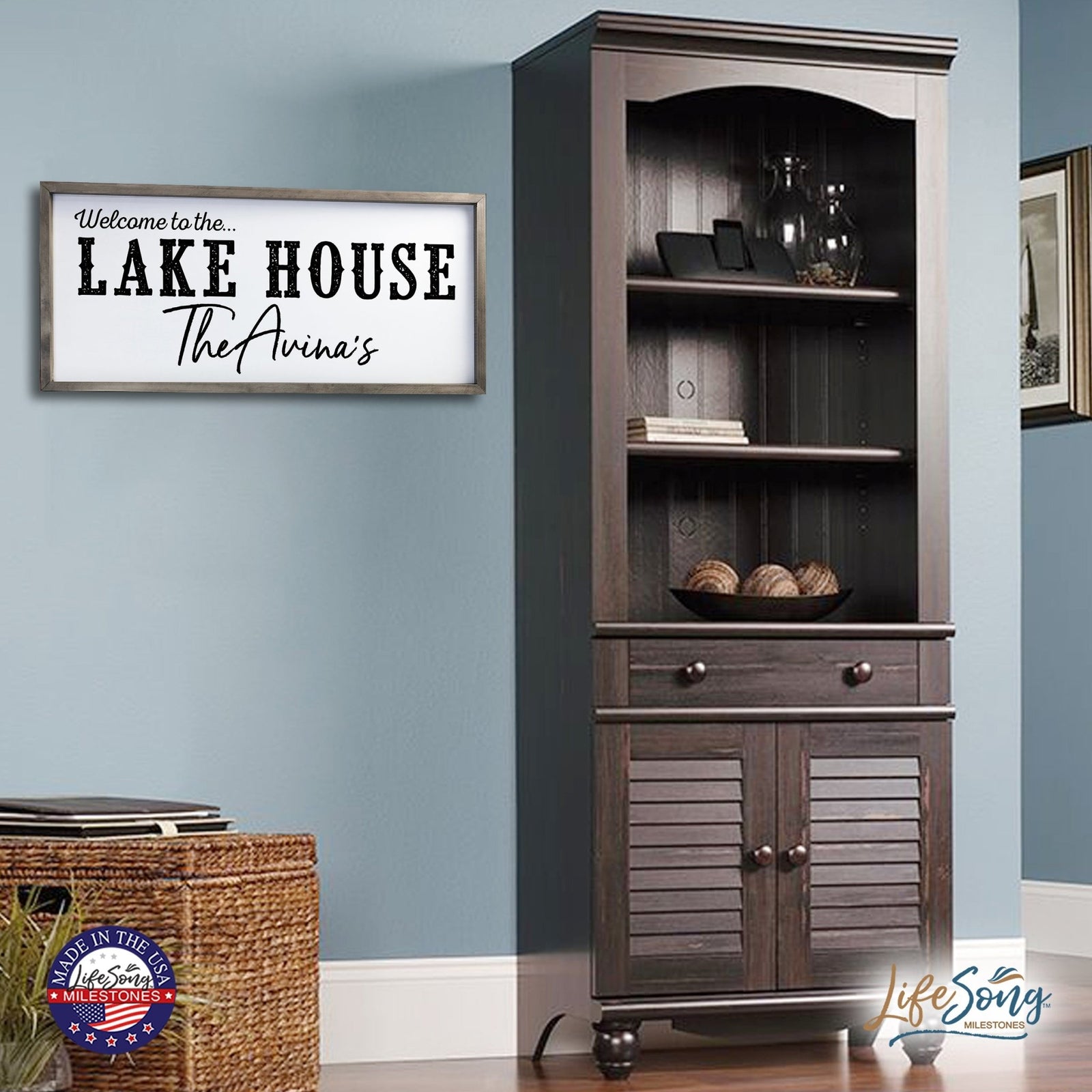 Inspirational Personalized Framed Shadow Box 13x30 - Welcome to the Lake House - LifeSong Milestones