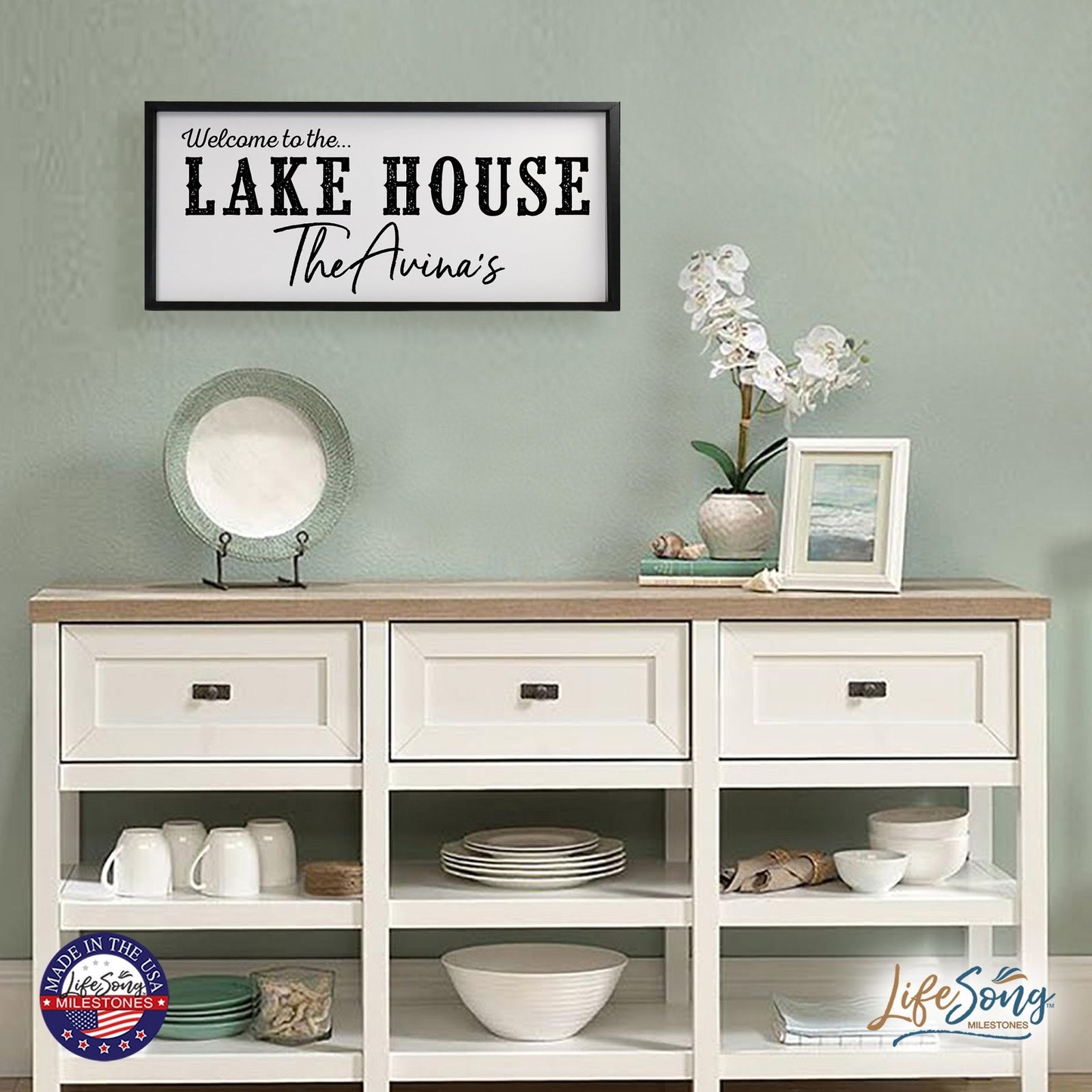 Inspirational Personalized Framed Shadow Box 13x30 - Welcome to the Lake House - LifeSong Milestones