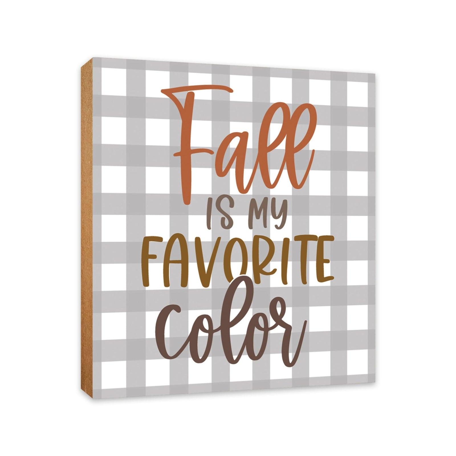 A close-up of a wooden tabletop adorned with inspirational fall signs, enhancing your home decor