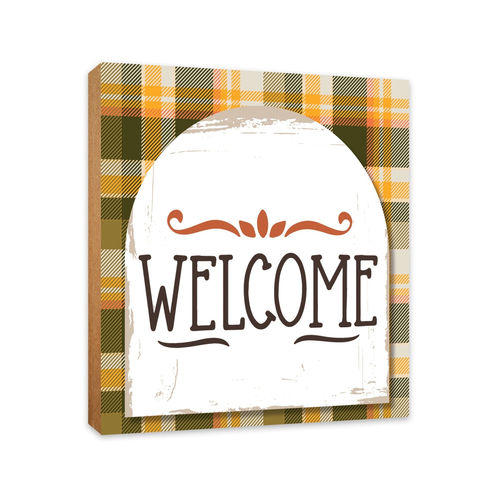 A close-up of a wooden tabletop adorned with inspirational fall signs, enhancing your home decor