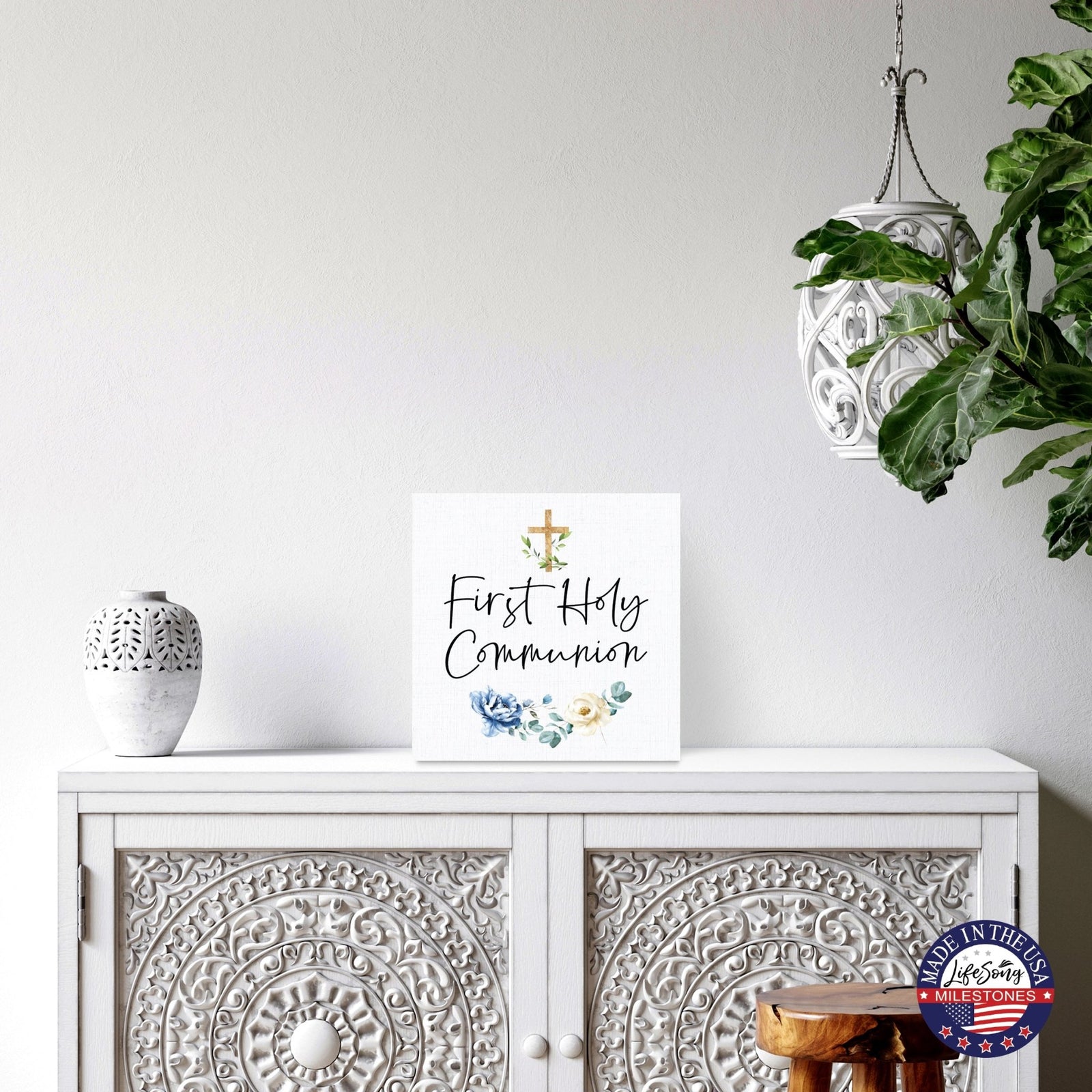 Inspirational Shelf Décor and Tabletop Signs for First Holy Communion - LifeSong Milestones
