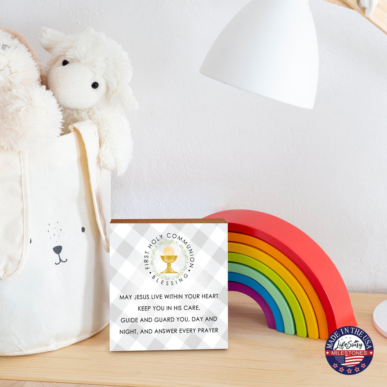 Inspirational Shelf Décor and Tabletop Signs for First Holy Communion - LifeSong Milestones