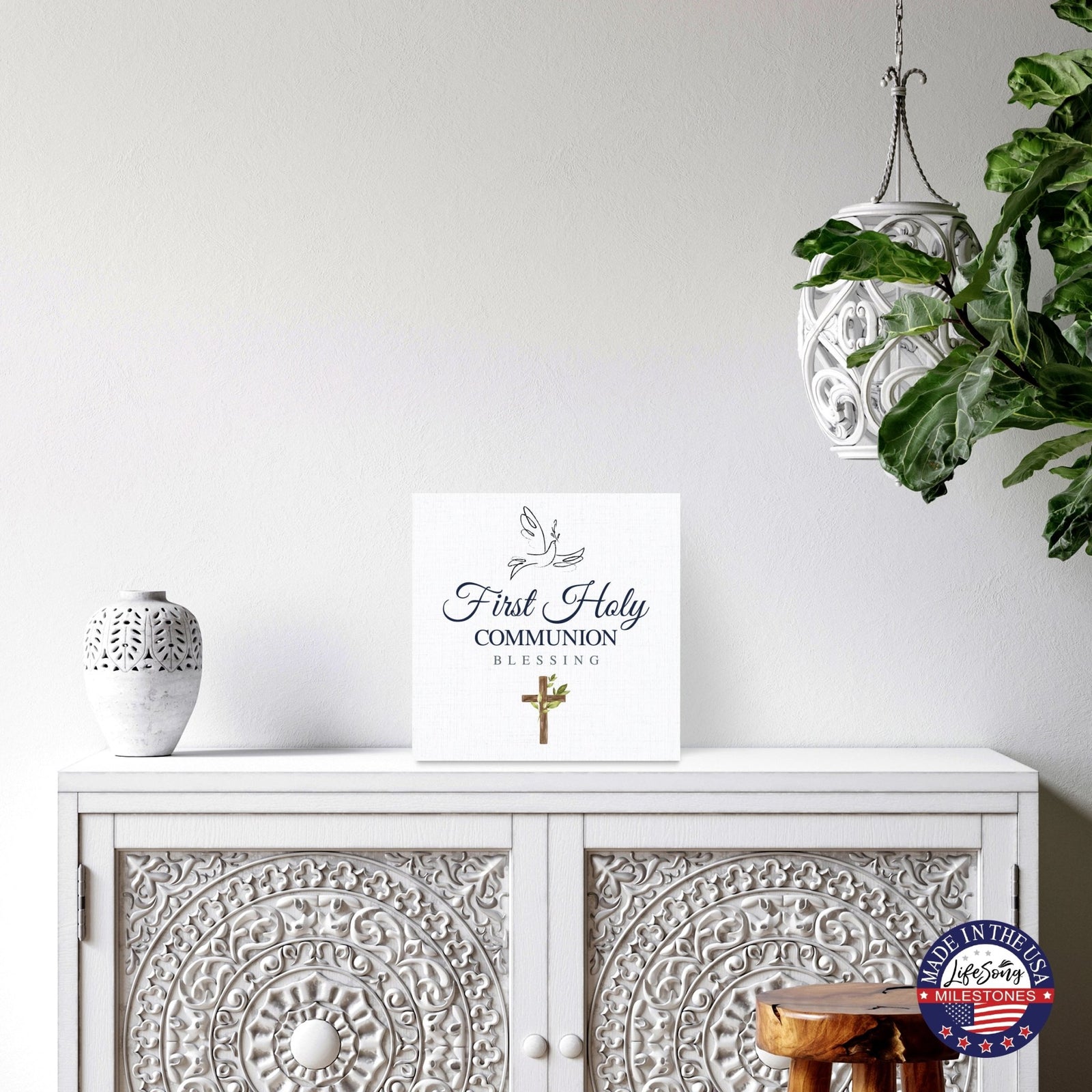 Inspirational Shelf Décor and Tabletop Signs for First Holy Communion - LifeSong Milestones