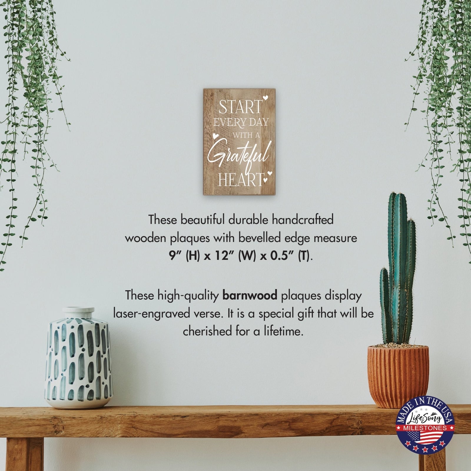 Inspirational Wood Wall Hanging Plaques With Motivational Verse For Home Décor And Gift Idea - Start every day - LifeSong Milestones