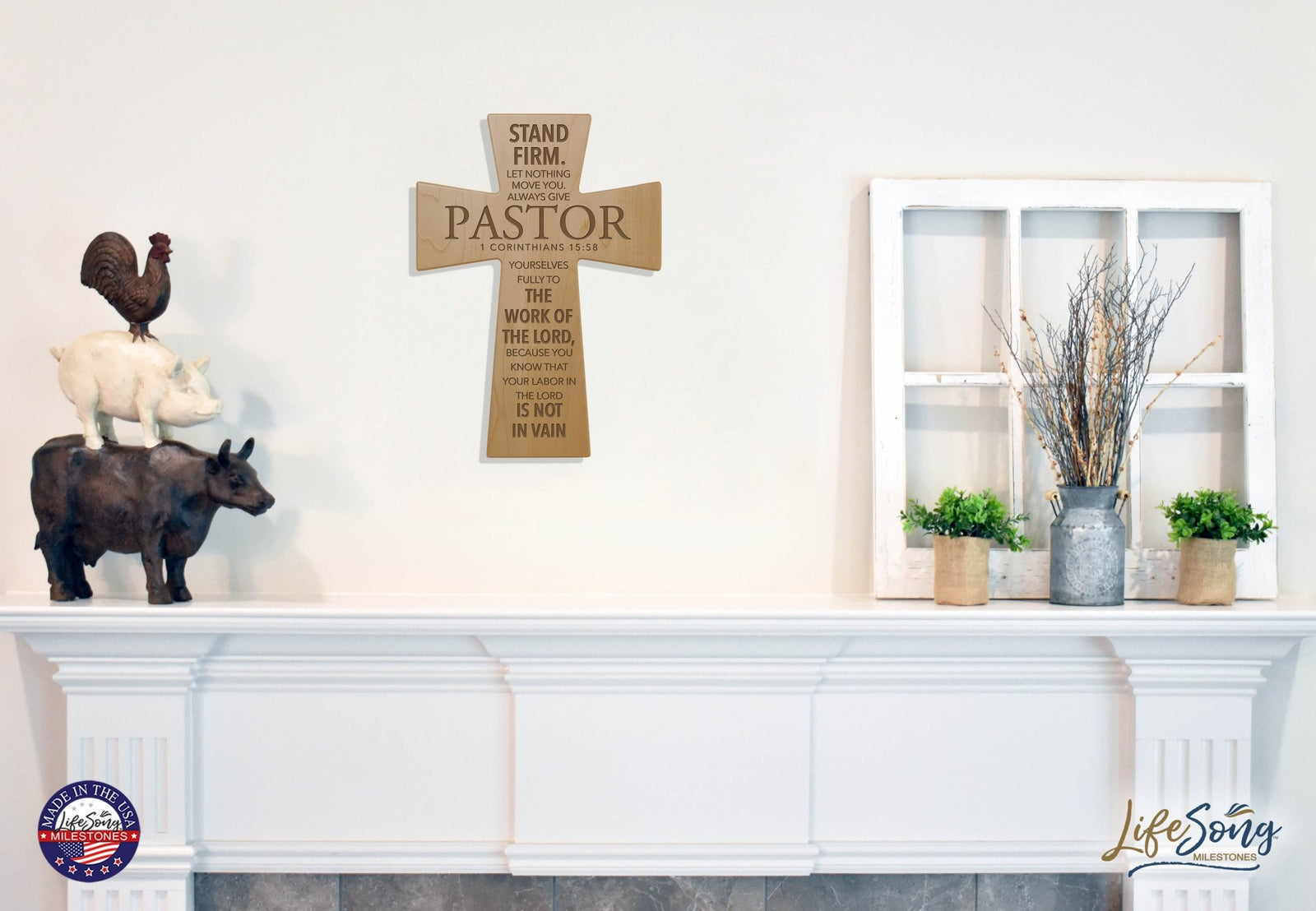 Inspirational Wooden Hanging Wall Cross 7x11 – Stand Firm - LifeSong Milestones