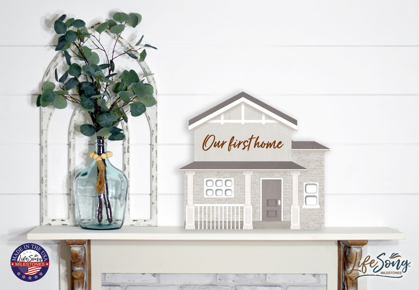 Inspirational Wooden House Shaped Table Top and Shelf Decoration with Christian and Bible Verse 7.25x8 - HOME - LifeSong Milestones