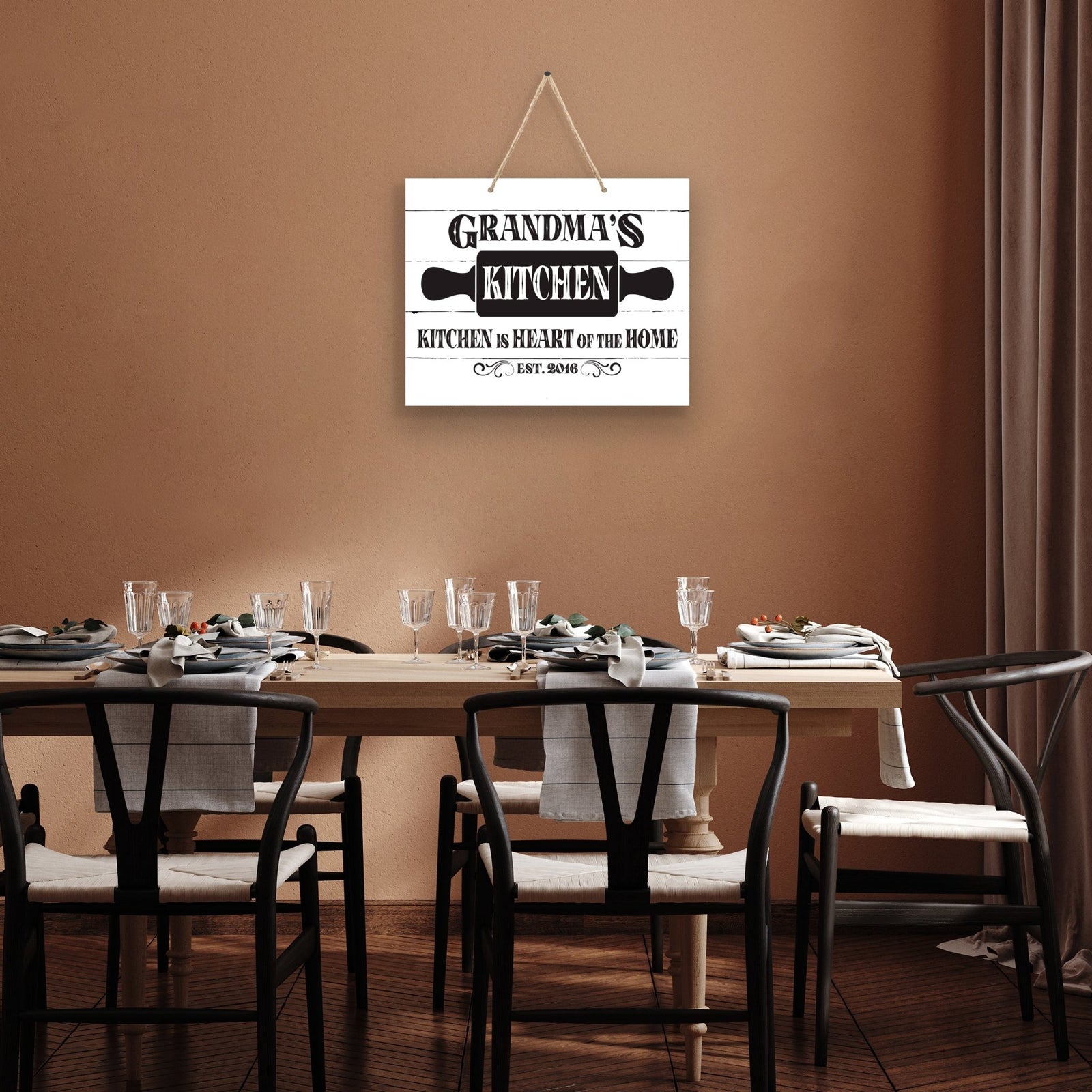 Inspirational Wooden Rustic Wall Hanging Rope Sign Kitchen Home Décor - Kitchen Is Heart - LifeSong Milestones