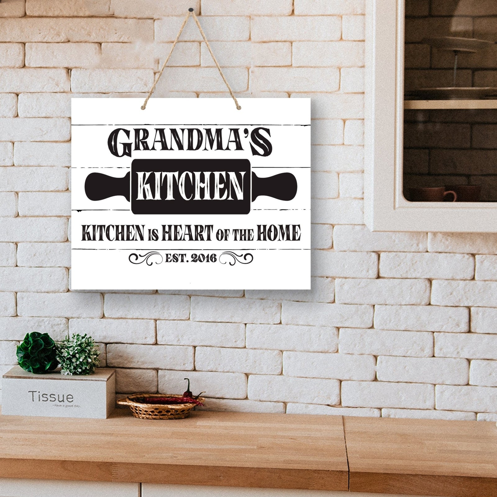 Inspirational Wooden Rustic Wall Hanging Rope Sign Kitchen Home Décor - Kitchen Is Heart - LifeSong Milestones