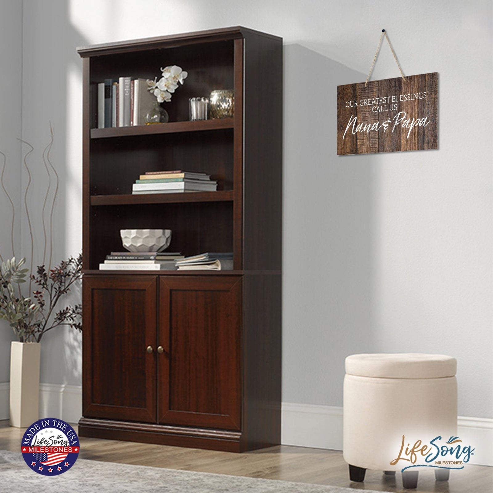 Inspirational Wooden Wall Hanging Rope Sign For Grandparents 12” x 8”- Our Greatest Blessing - LifeSong Milestones