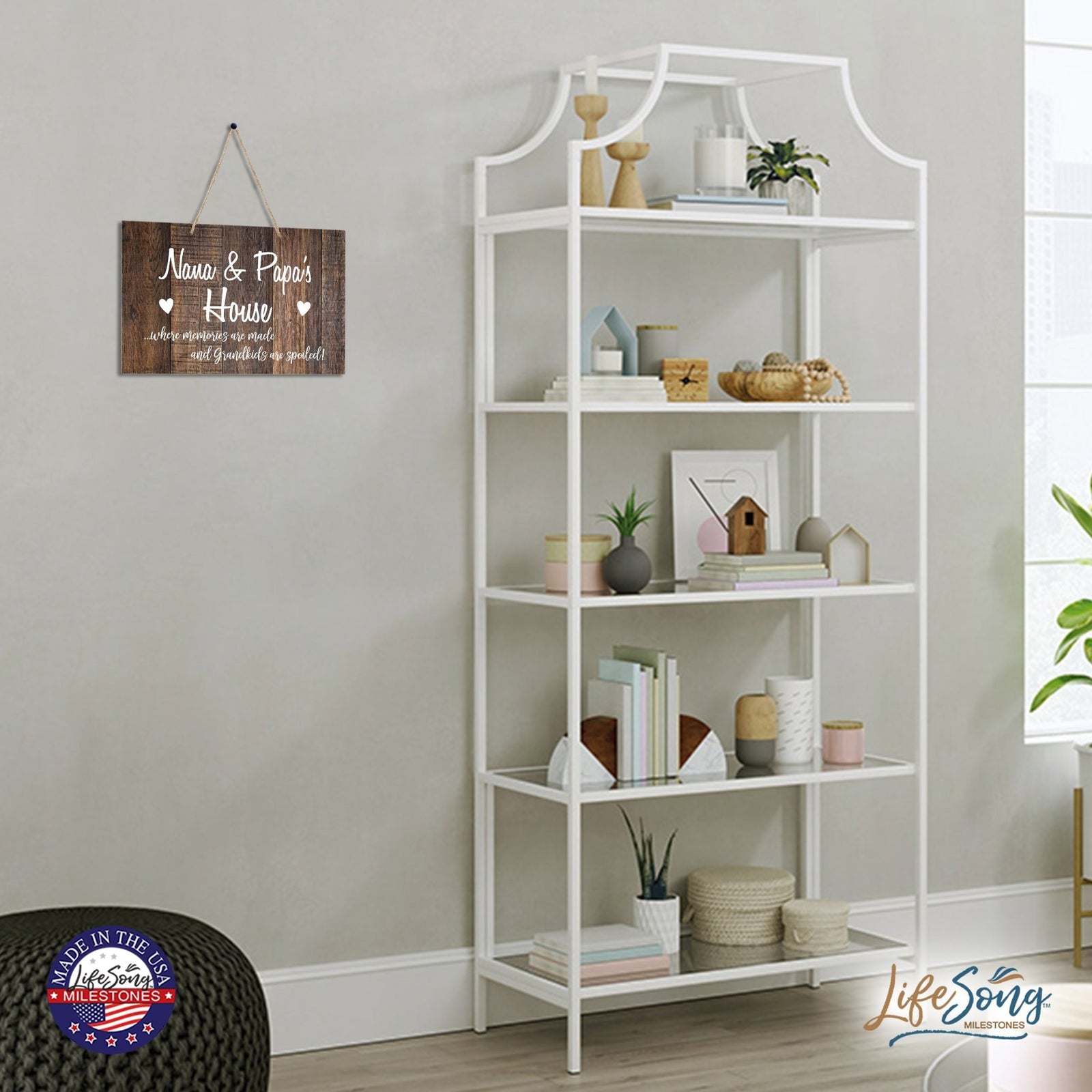 Inspirational Wooden Wall Hanging Rope Sign For Grandparents 12” x 8”- Where Memories Are Made - LifeSong Milestones