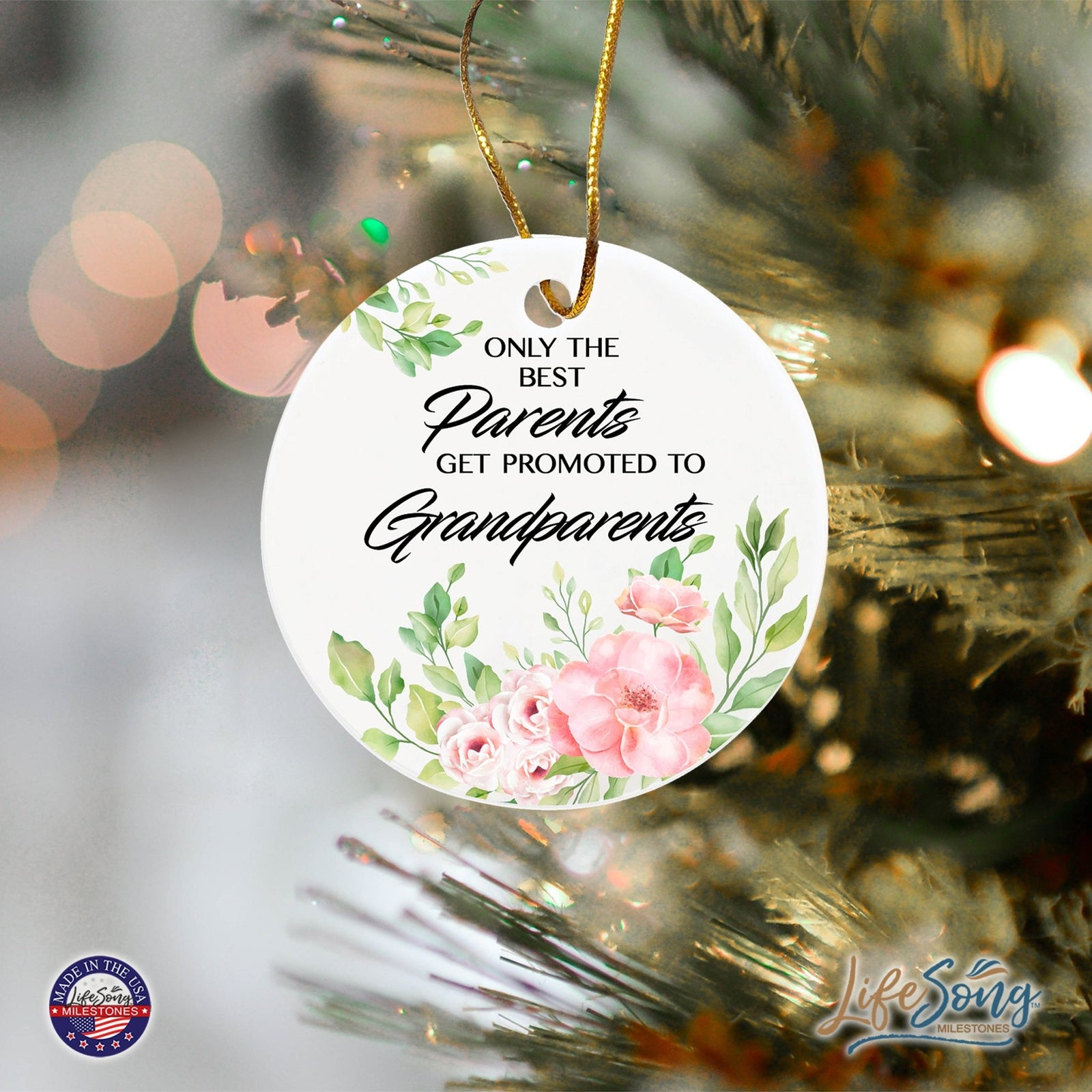 Inspiring 2.75in Christmas Ceramic White Round Ornament for Grandparents - Only the Best Parents - LifeSong Milestones