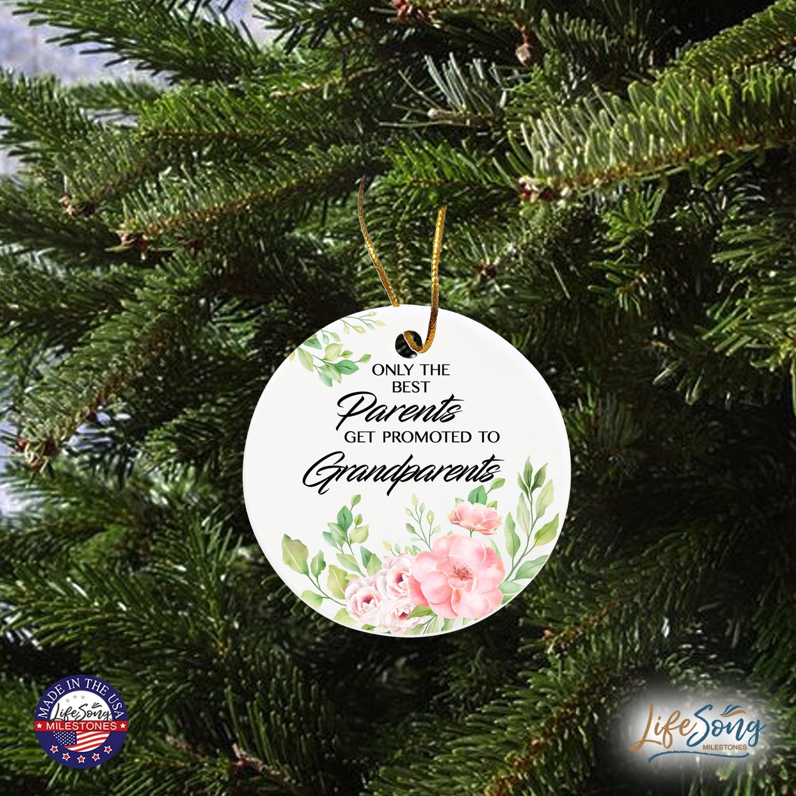Inspiring 2.75in Christmas Ceramic White Round Ornament for Grandparents - Only the Best Parents - LifeSong Milestones