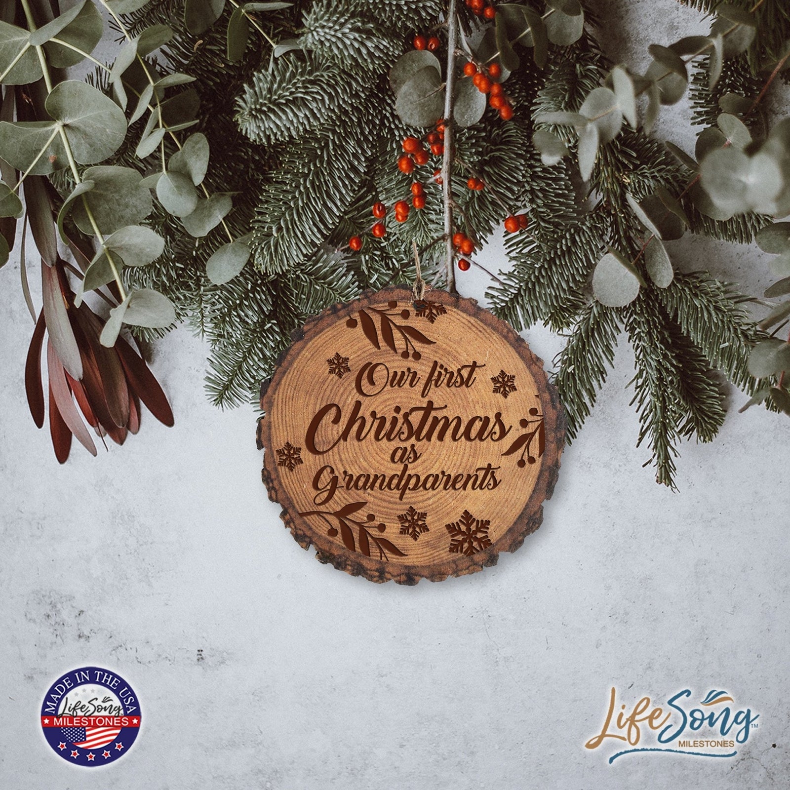 Inspiring 3.75in Christmas Barky Ornament for Grandparents - Our First Christmas - LifeSong Milestones