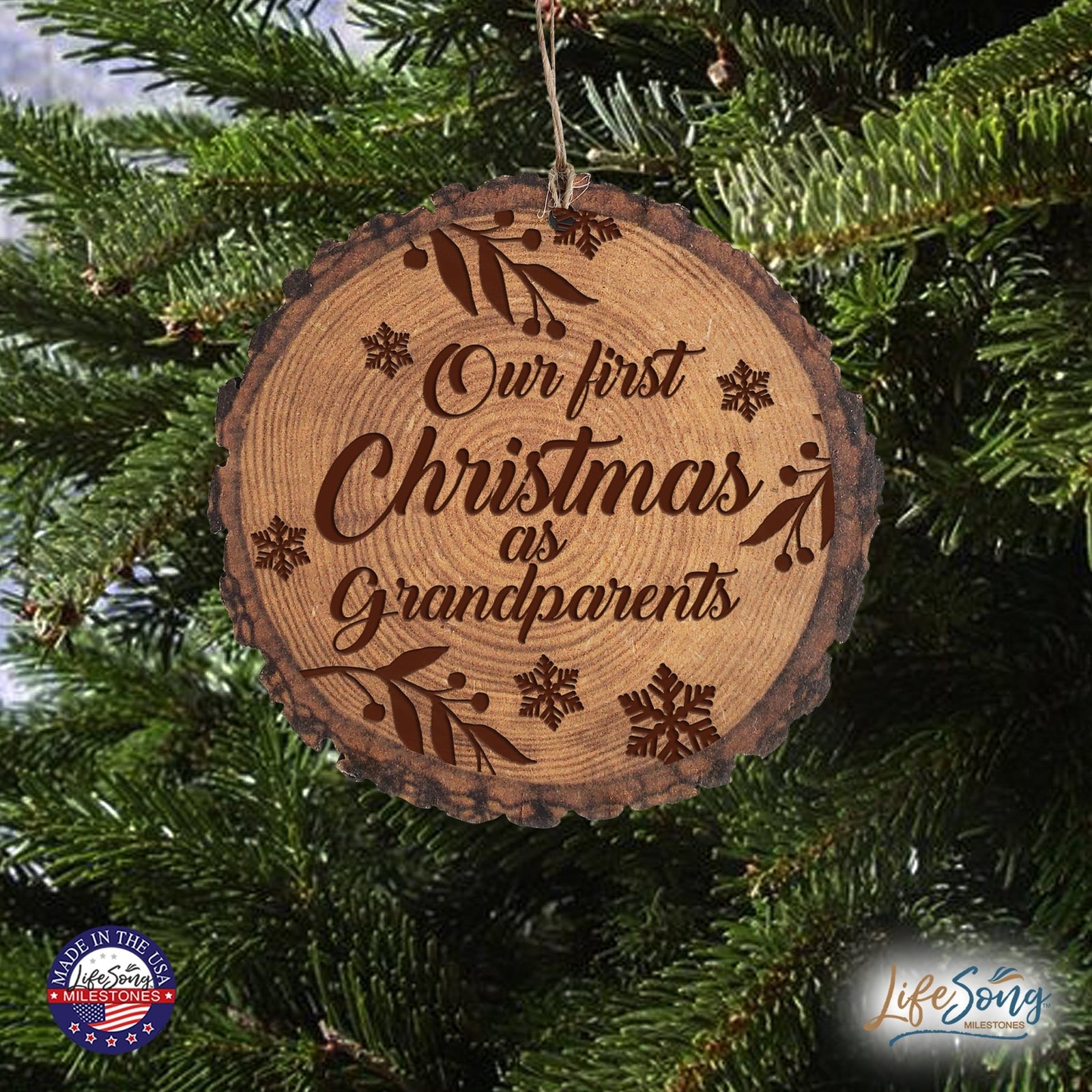 Inspiring 3.75in Christmas Barky Ornament for Grandparents - Our First Christmas - LifeSong Milestones