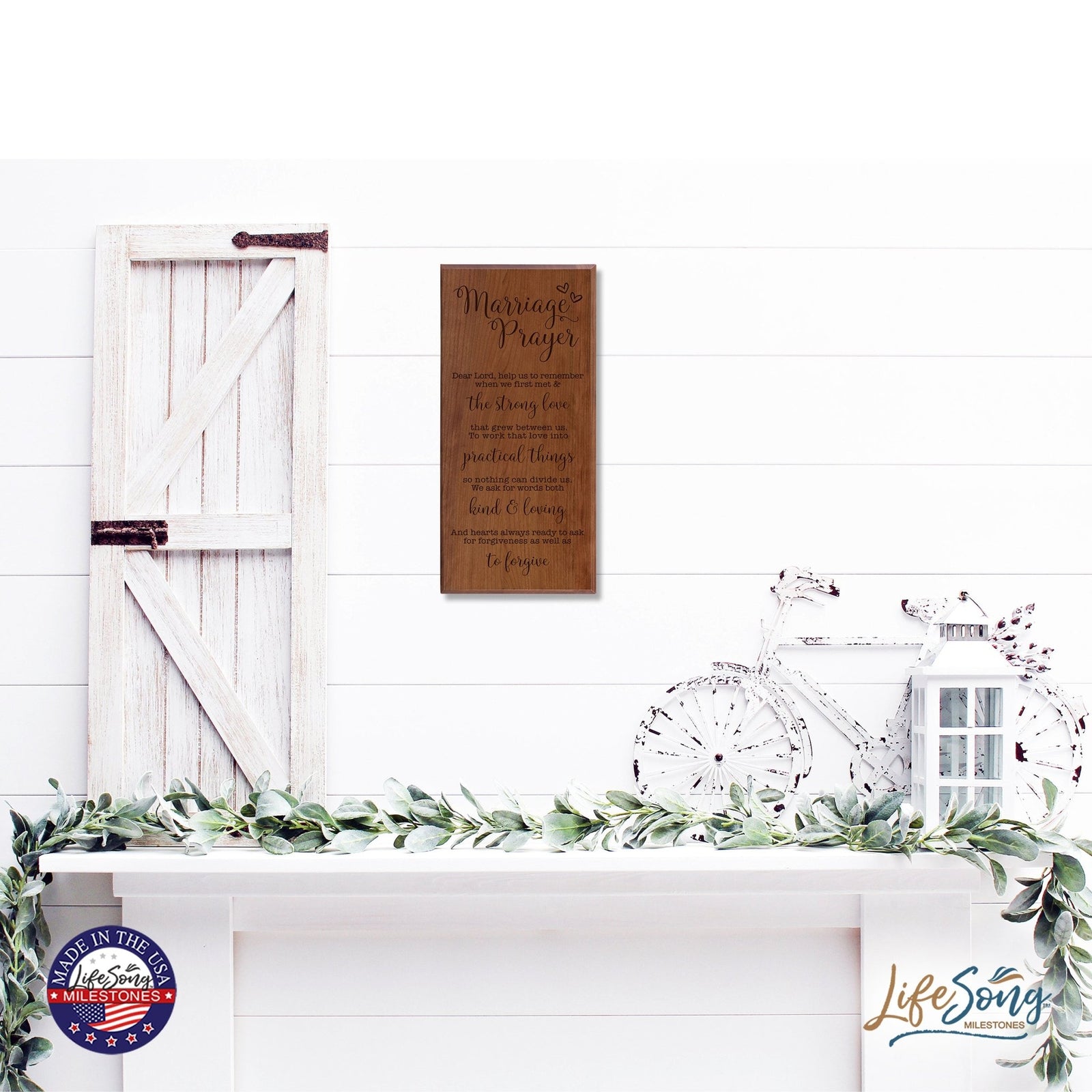 Inspiring Engraved Wedding Anniversary Wall Hanging Solid Wood Plaque 8x16 - Marriage Prayer - LifeSong Milestones