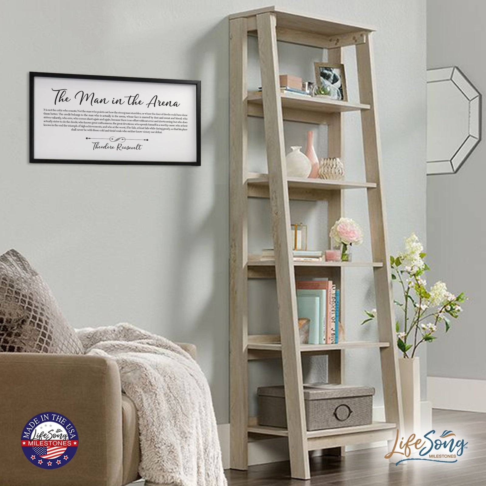 Inspiring Modern Black Framed Shadow Box - The Man In The Arena - LifeSong Milestones