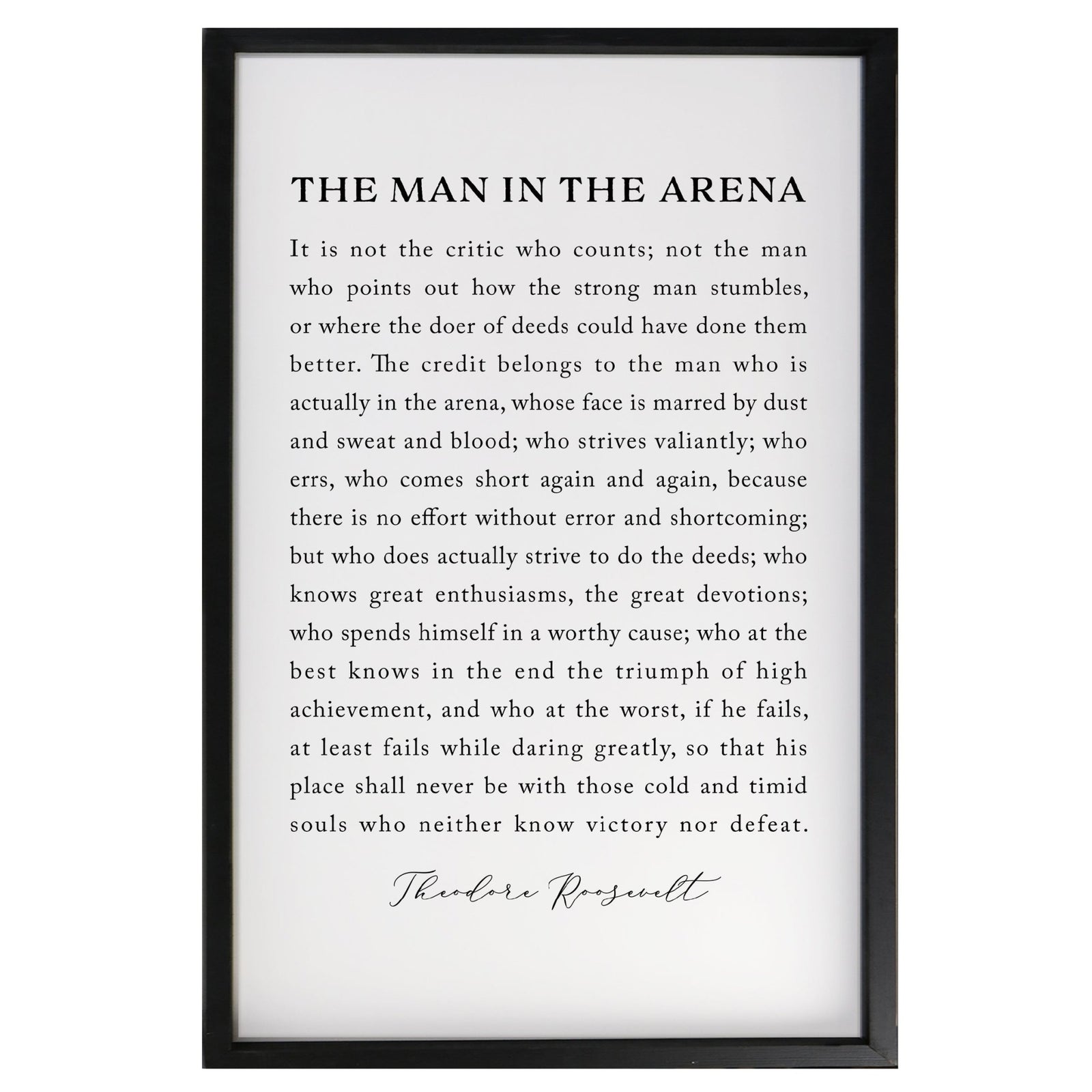 Inspiring Modern Black Framed Shadow Box - The Man In The Arena - LifeSong Milestones