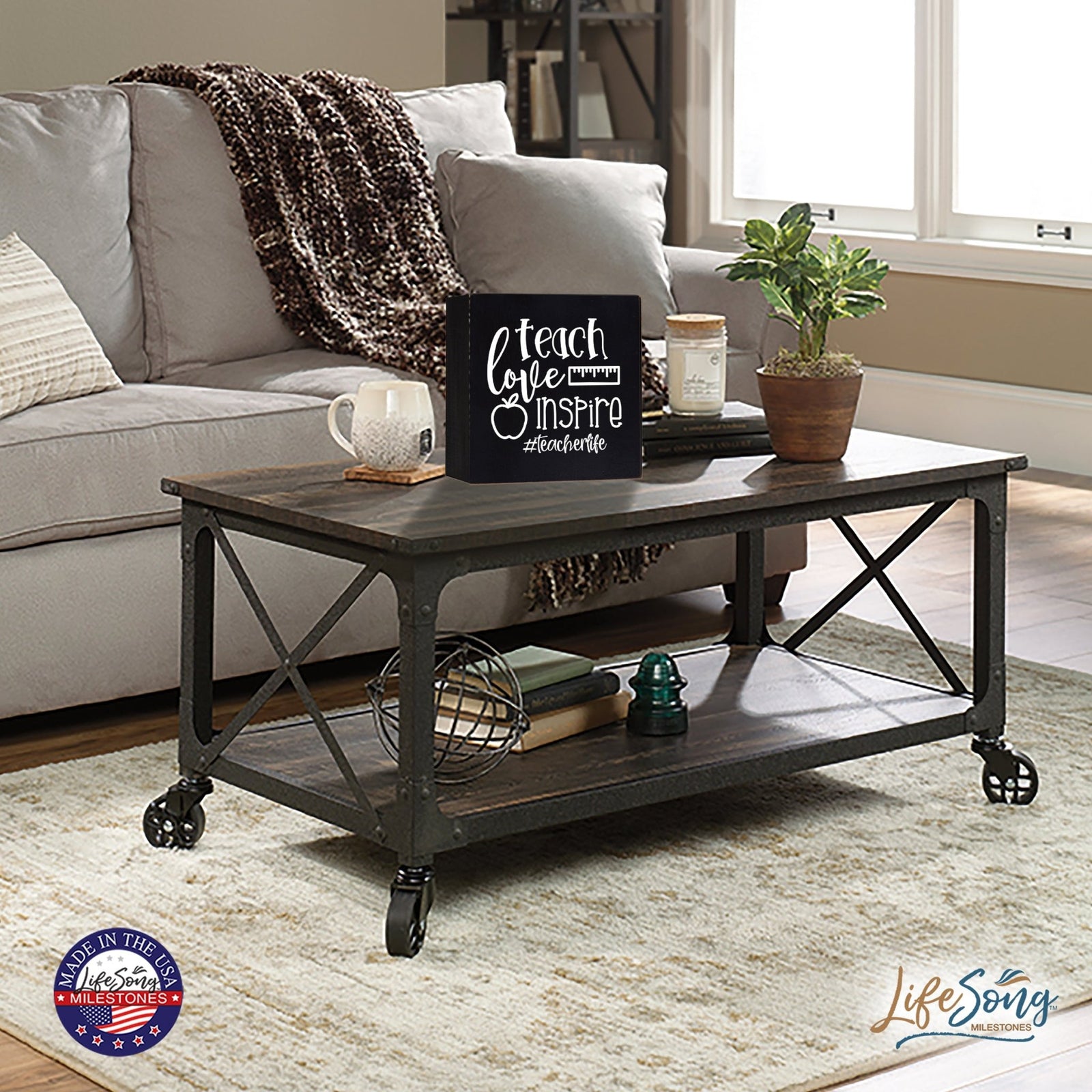 Inspiring Modern Framed Shadow Box 10x10 Teach Love Inspire - LifeSong Milestones