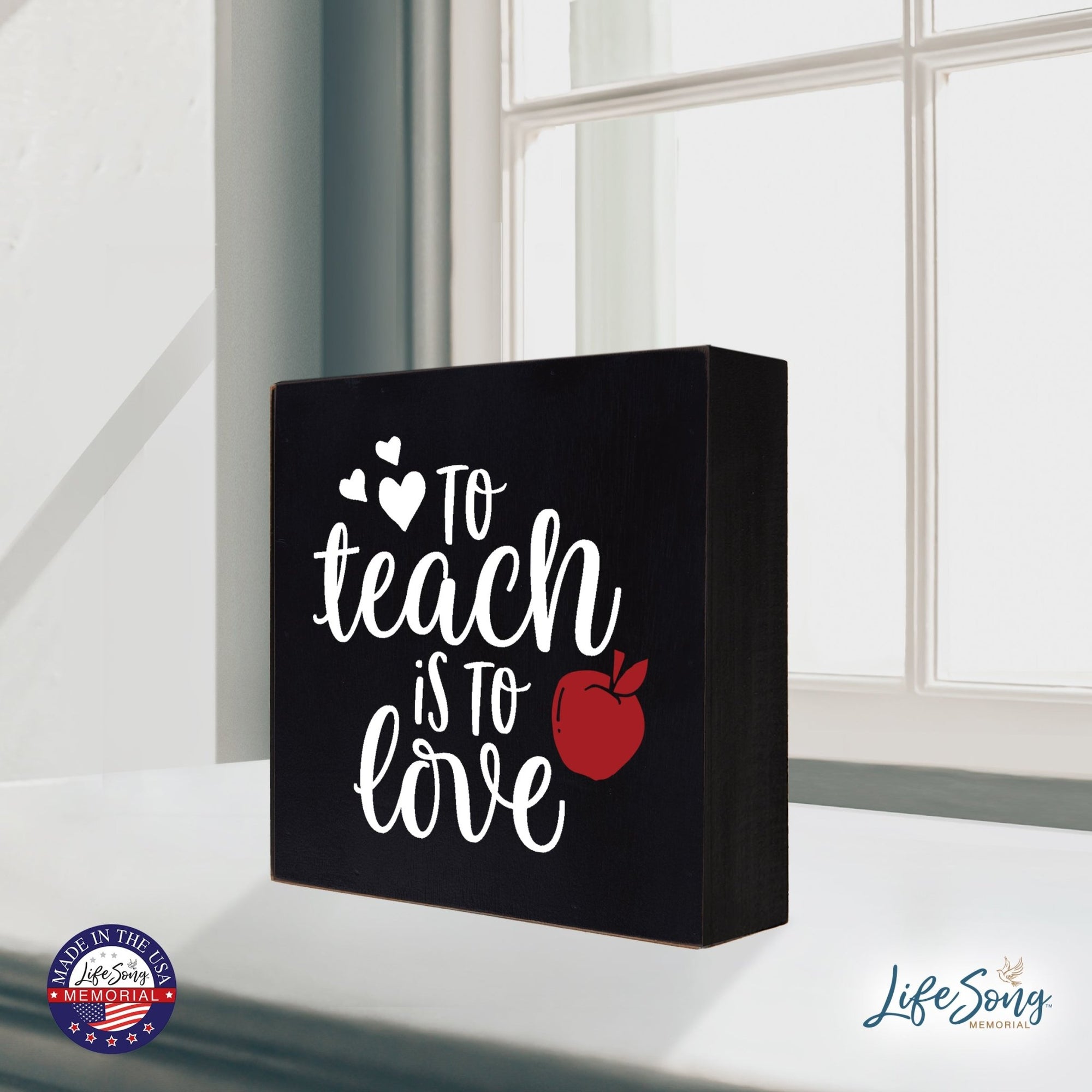 Inspiring Modern Framed Shadow Box 10x10 To Teach Is To (Red Apple) - LifeSong Milestones