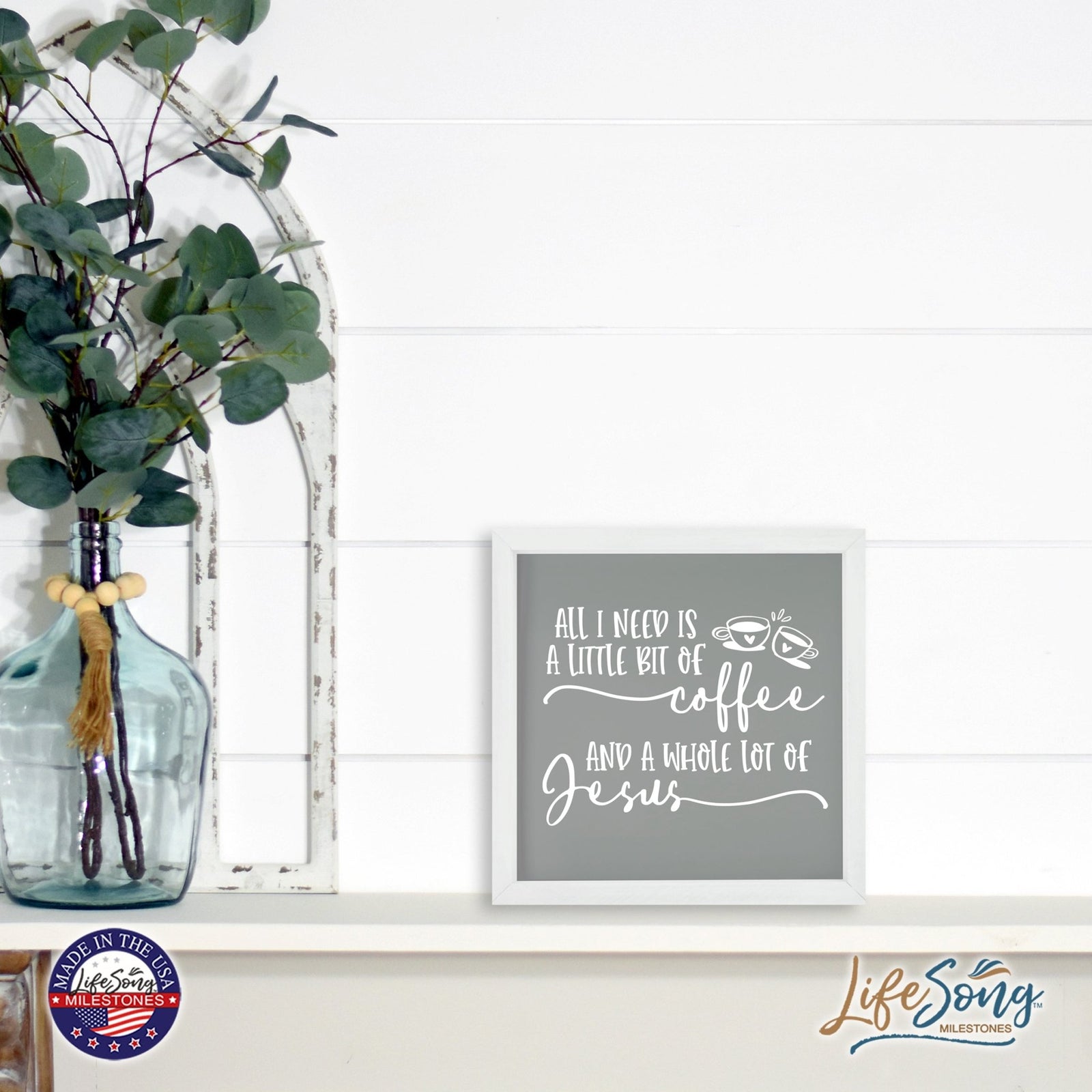 Inspiring Modern Framed Shadow Box 7x7in - All I Need Is A Little Bit Of Coffee - LifeSong Milestones