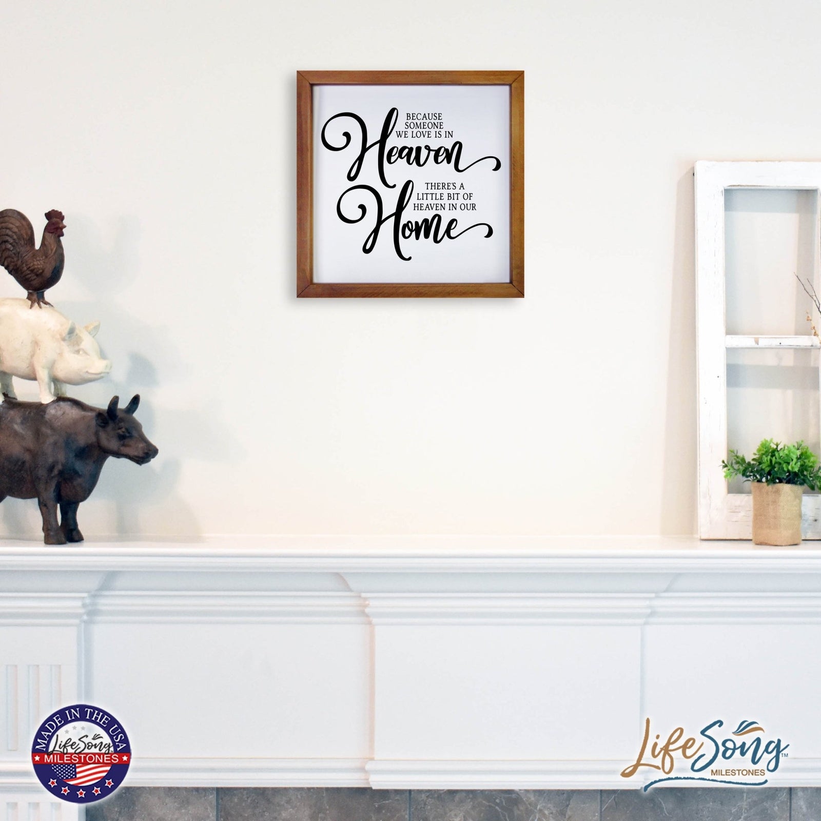 Inspiring Modern Framed Shadow Box 7x7in - Because Someone We Love Is In Heaven - LifeSong Milestones