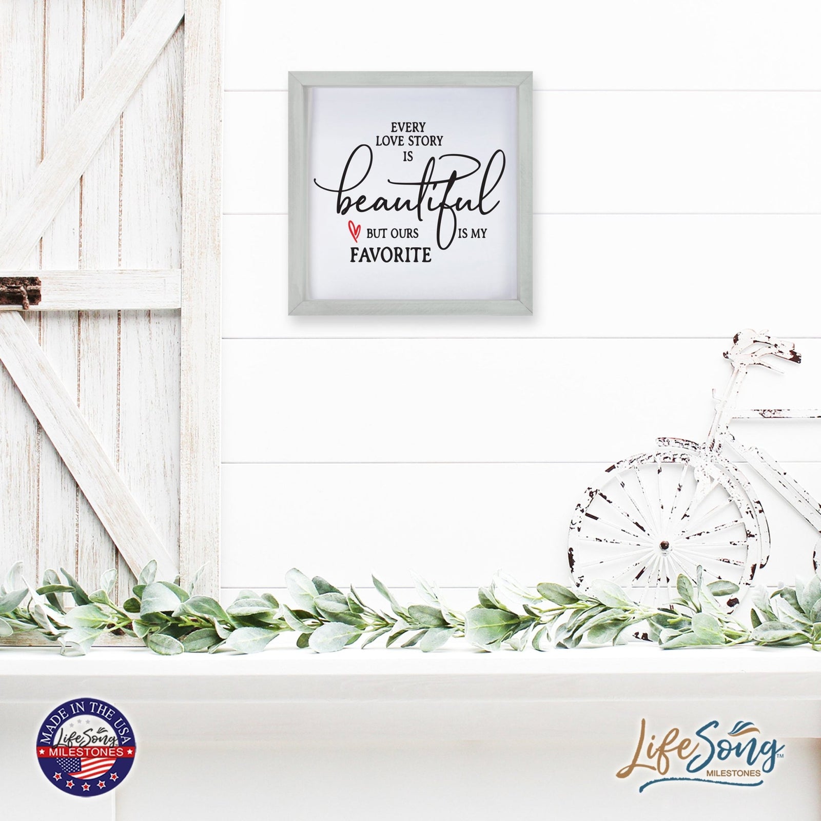 Inspiring Modern Framed Shadow Box 7x7in - Every Love Story Is Beautiful (Heart) - LifeSong Milestones