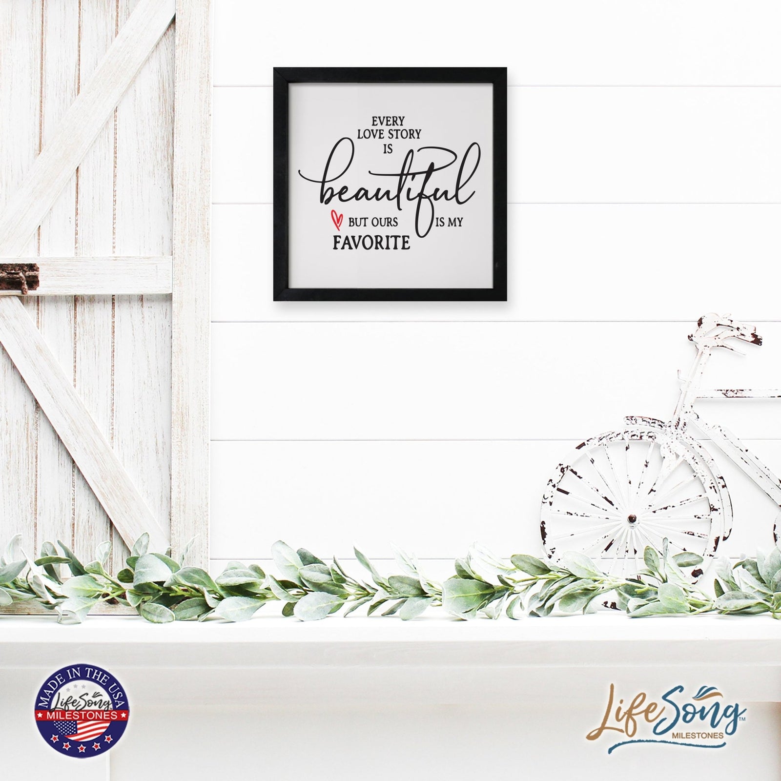 Inspiring Modern Framed Shadow Box 7x7in - Every Love Story Is Beautiful (Heart) - LifeSong Milestones