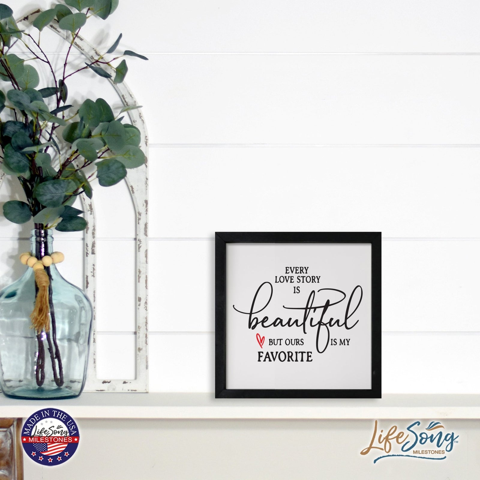 Inspiring Modern Framed Shadow Box 7x7in - Every Love Story Is Beautiful (Heart) - LifeSong Milestones