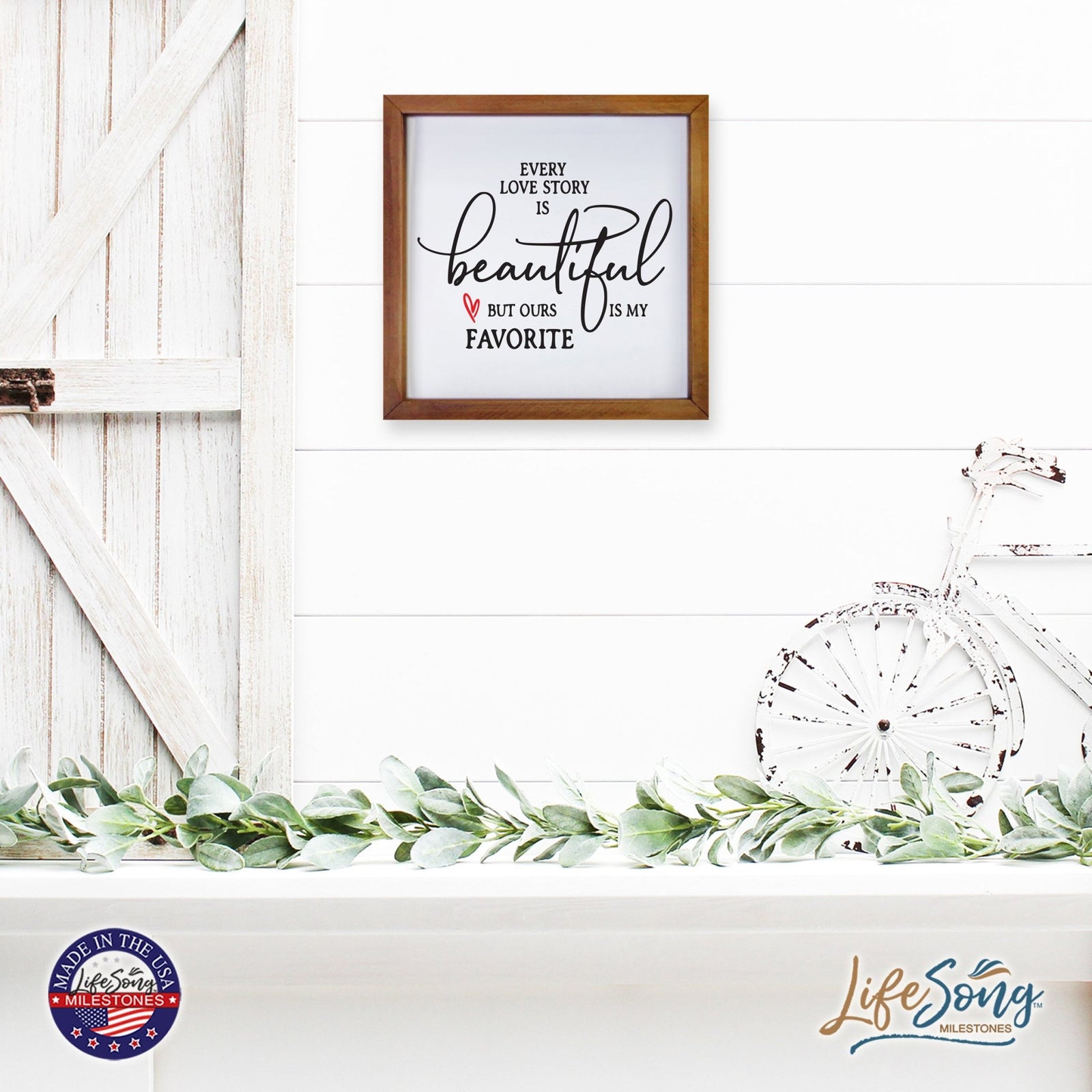 Inspiring Modern Framed Shadow Box 7x7in - Every Love Story Is Beautiful (Heart) - LifeSong Milestones