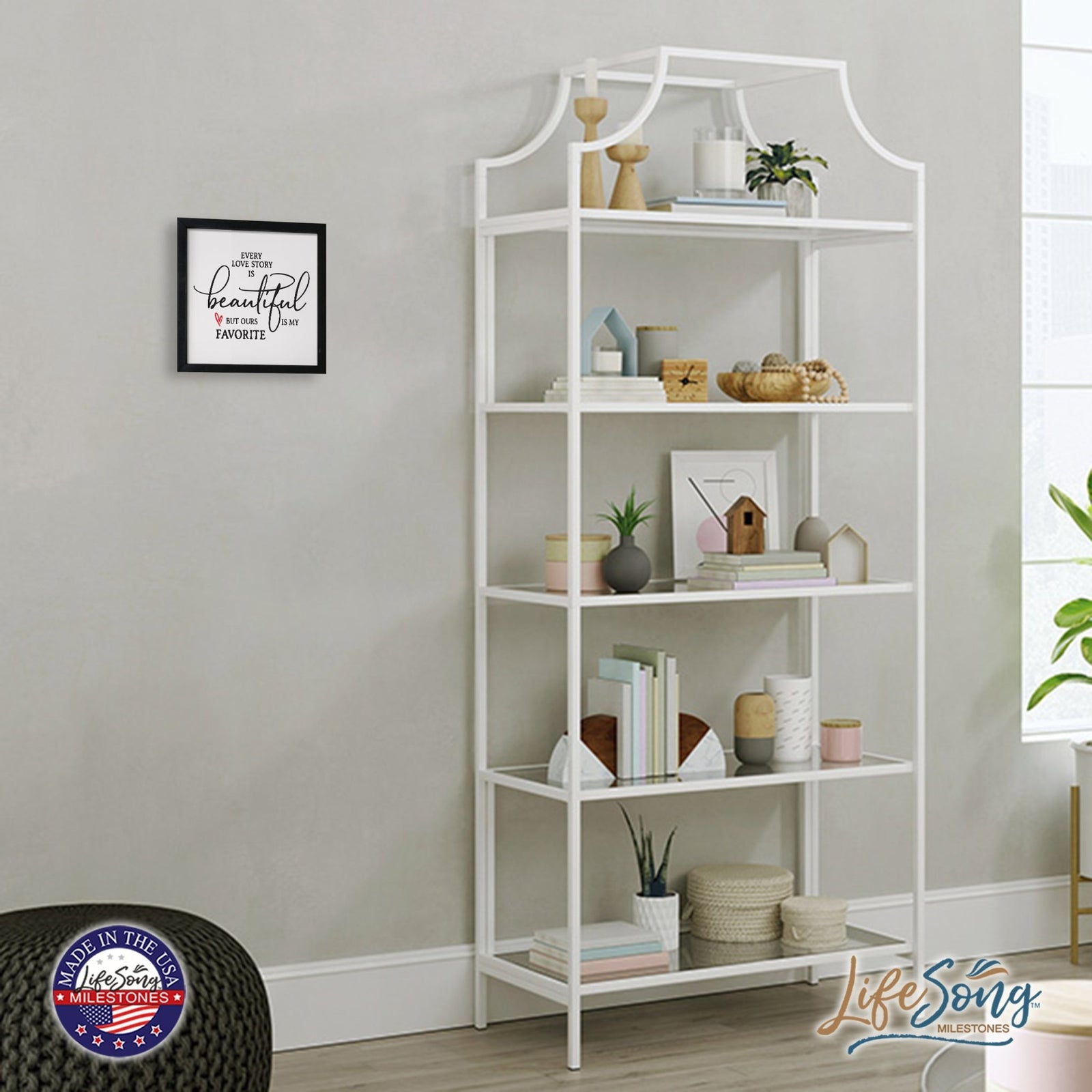 Inspiring Modern Framed Shadow Box 7x7in - Every Love Story Is Beautiful (Heart) - LifeSong Milestones