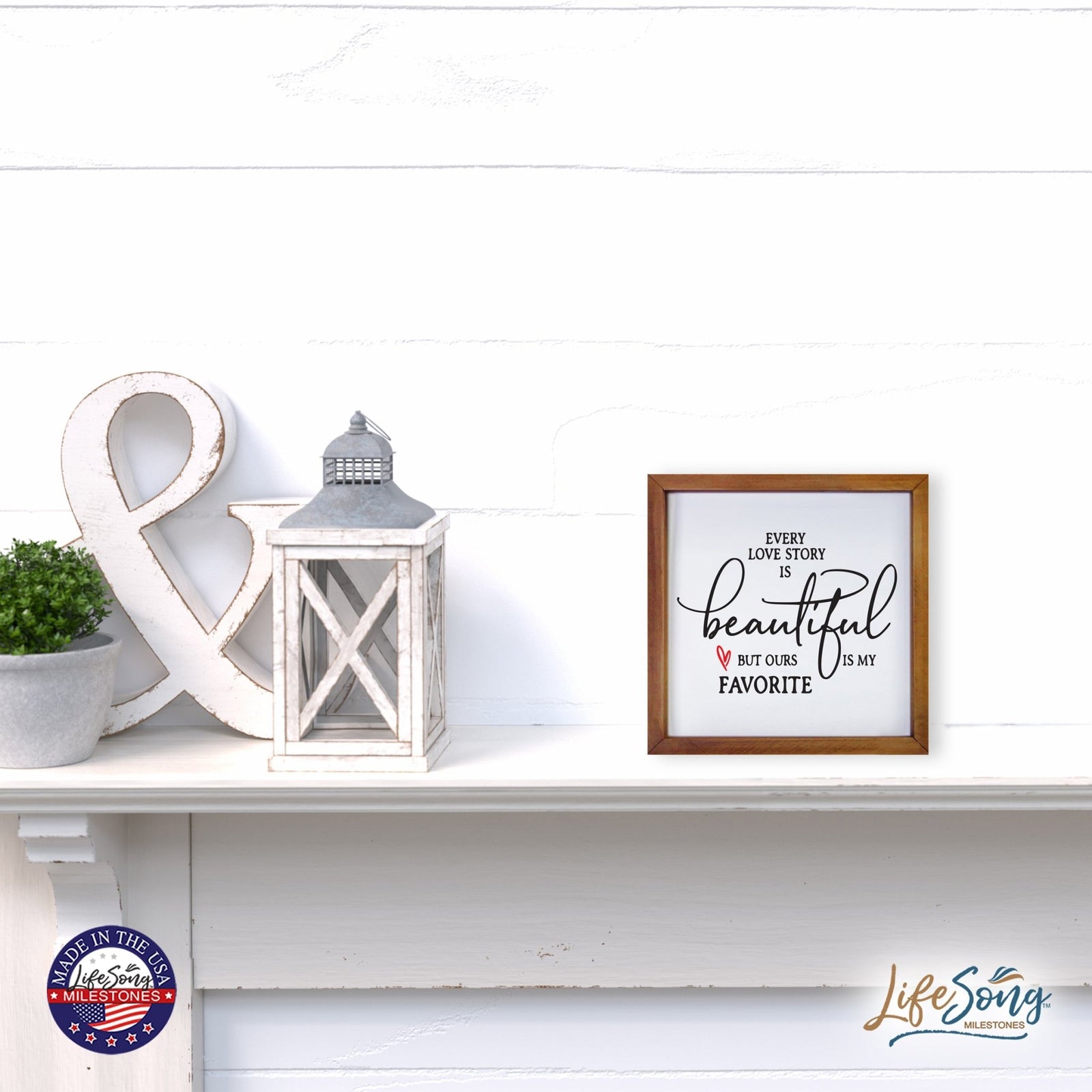 Inspiring Modern Framed Shadow Box 7x7in - Every Love Story Is Beautiful (Heart) - LifeSong Milestones