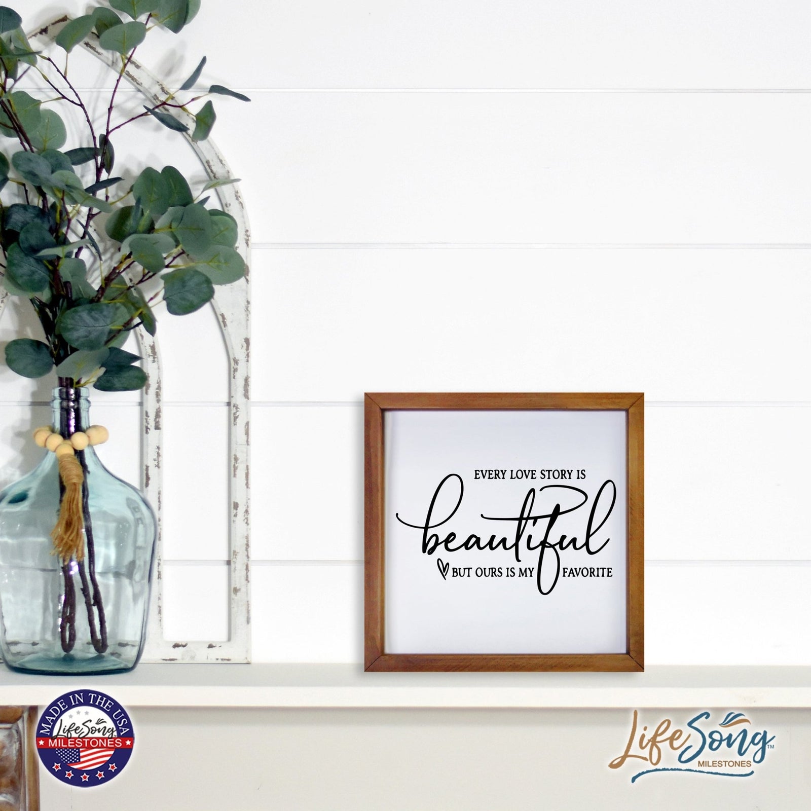 Inspiring Modern Framed Shadow Box 7x7in - Every Love Story Is Beautiful (Script) - LifeSong Milestones